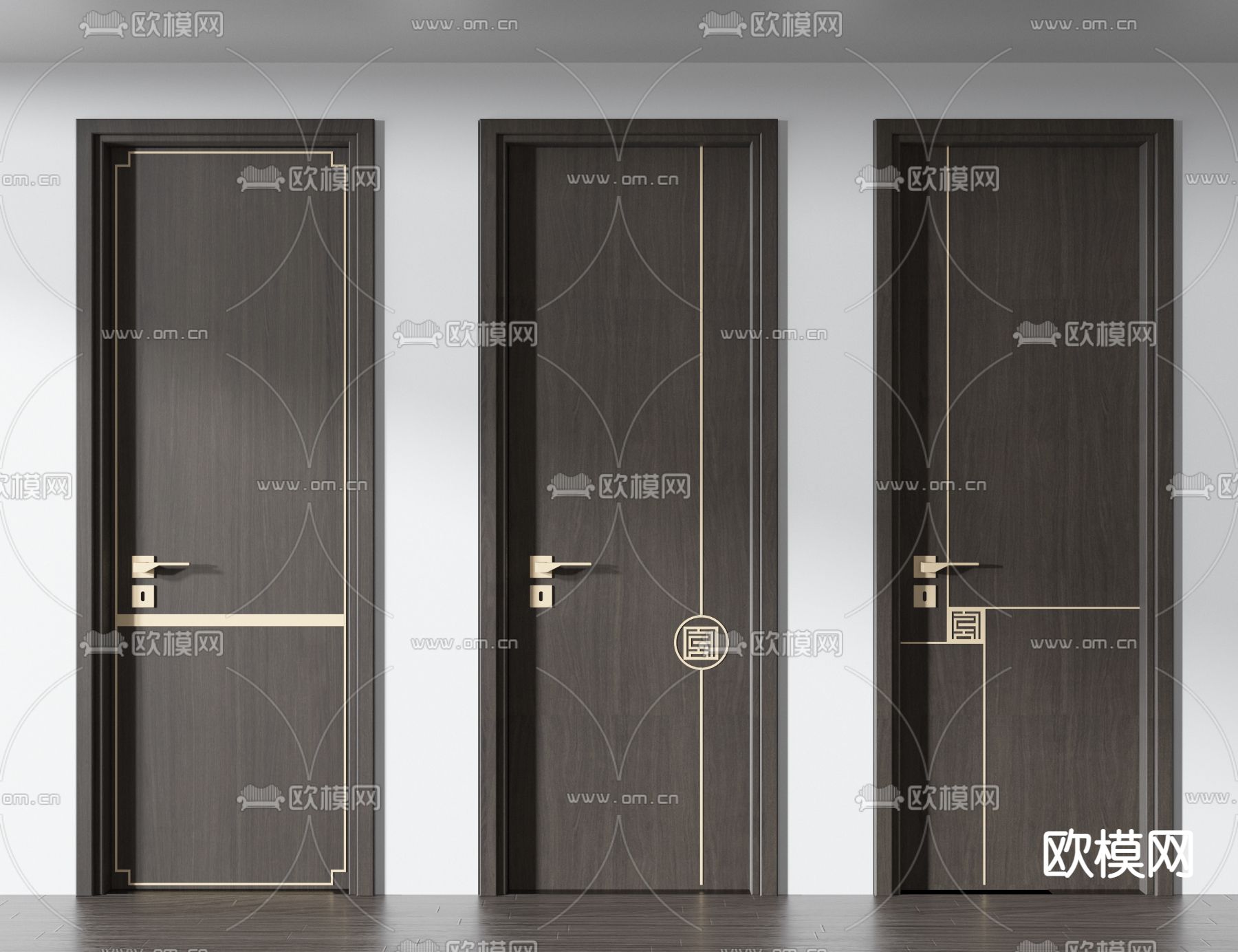 新中式房门平开门3d模型