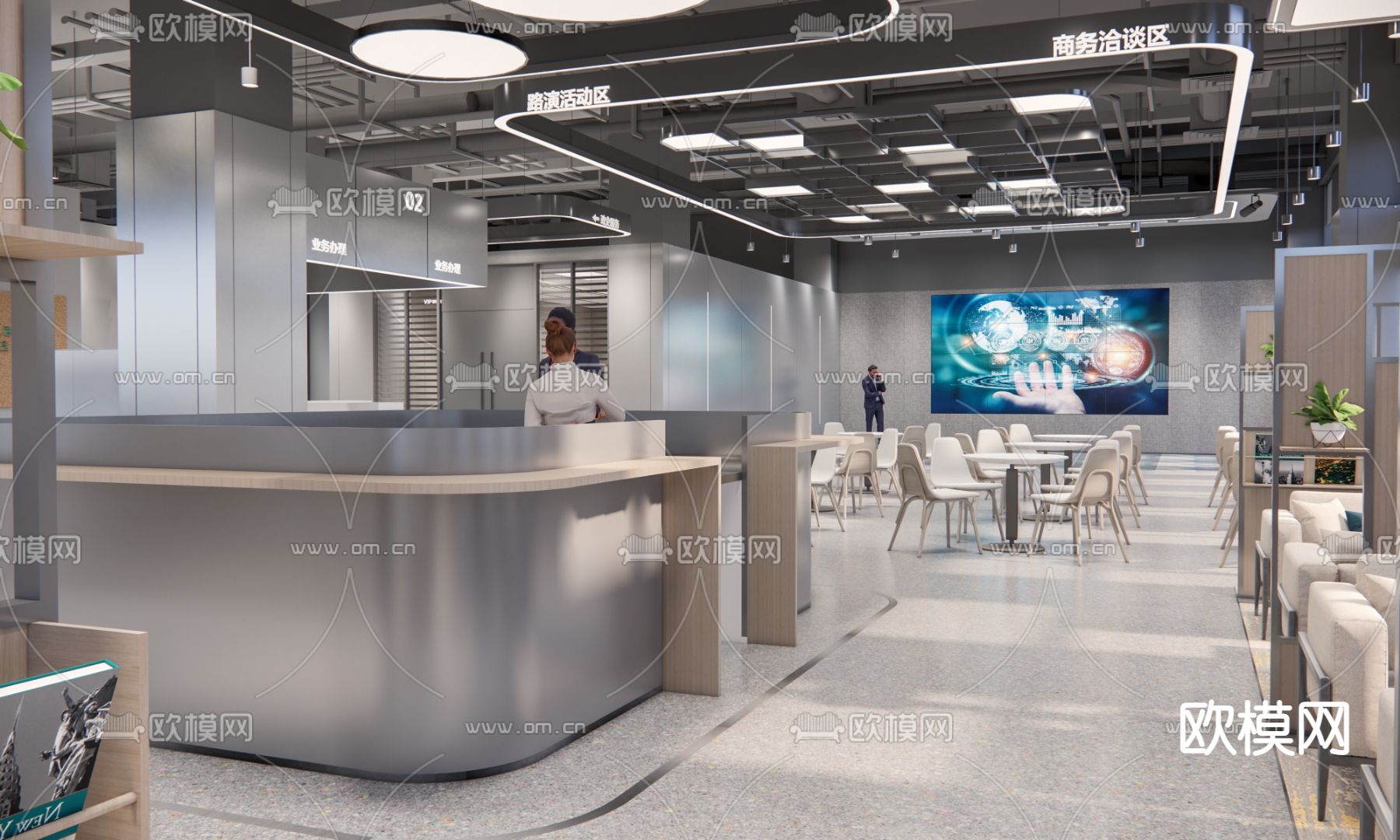 工业风咖啡厅奶茶店su模型下载（渲染图1）