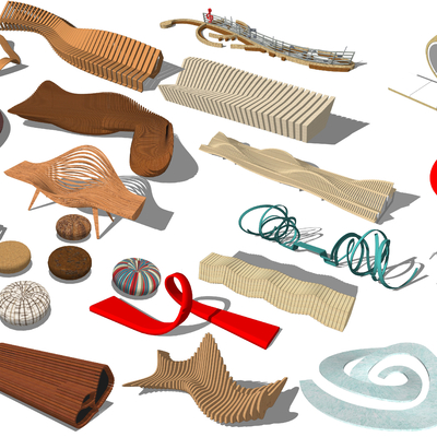  现代创意户外座椅su模型 