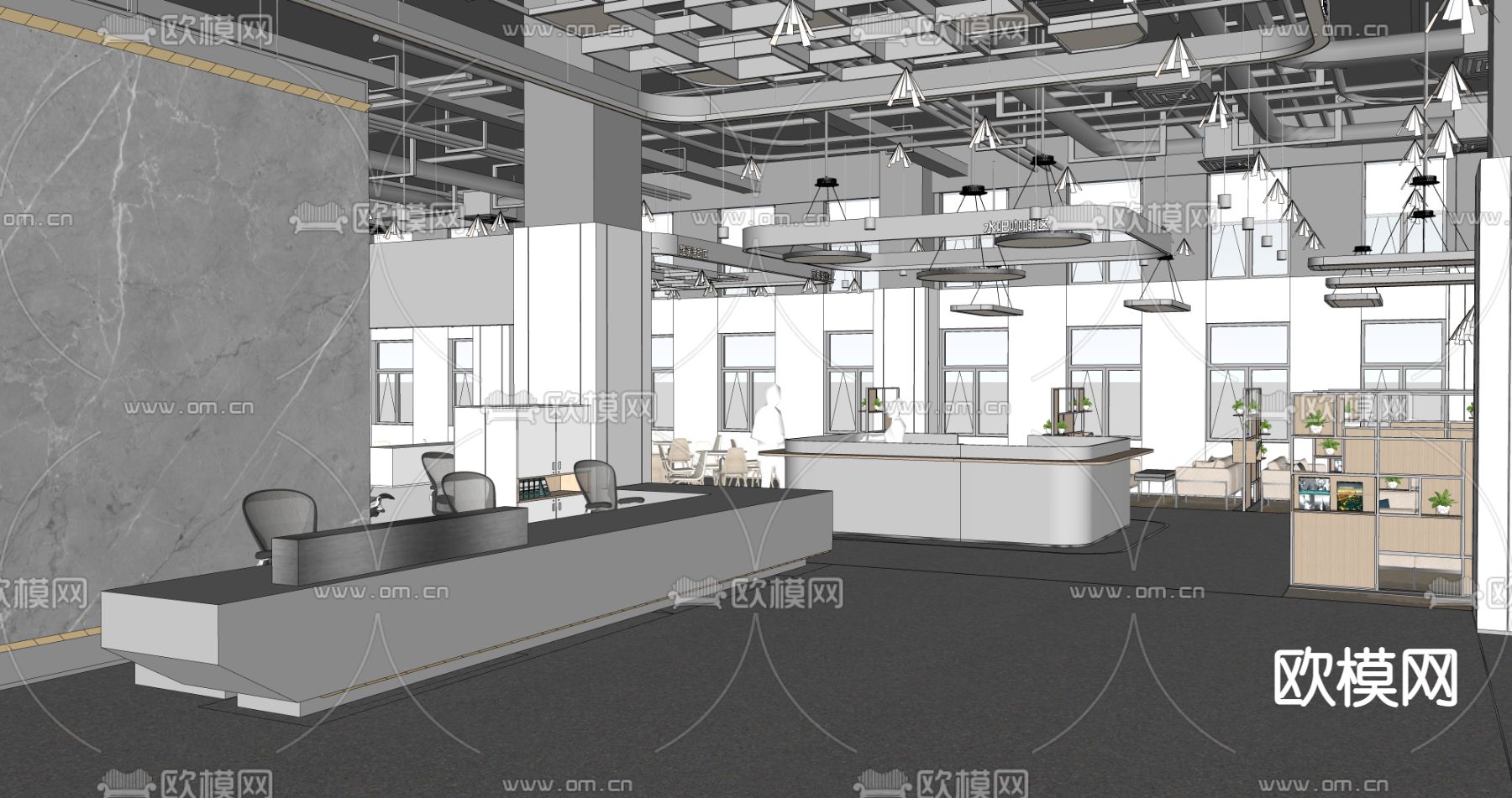 工业风咖啡厅奶茶店su模型下载（渲染图2）