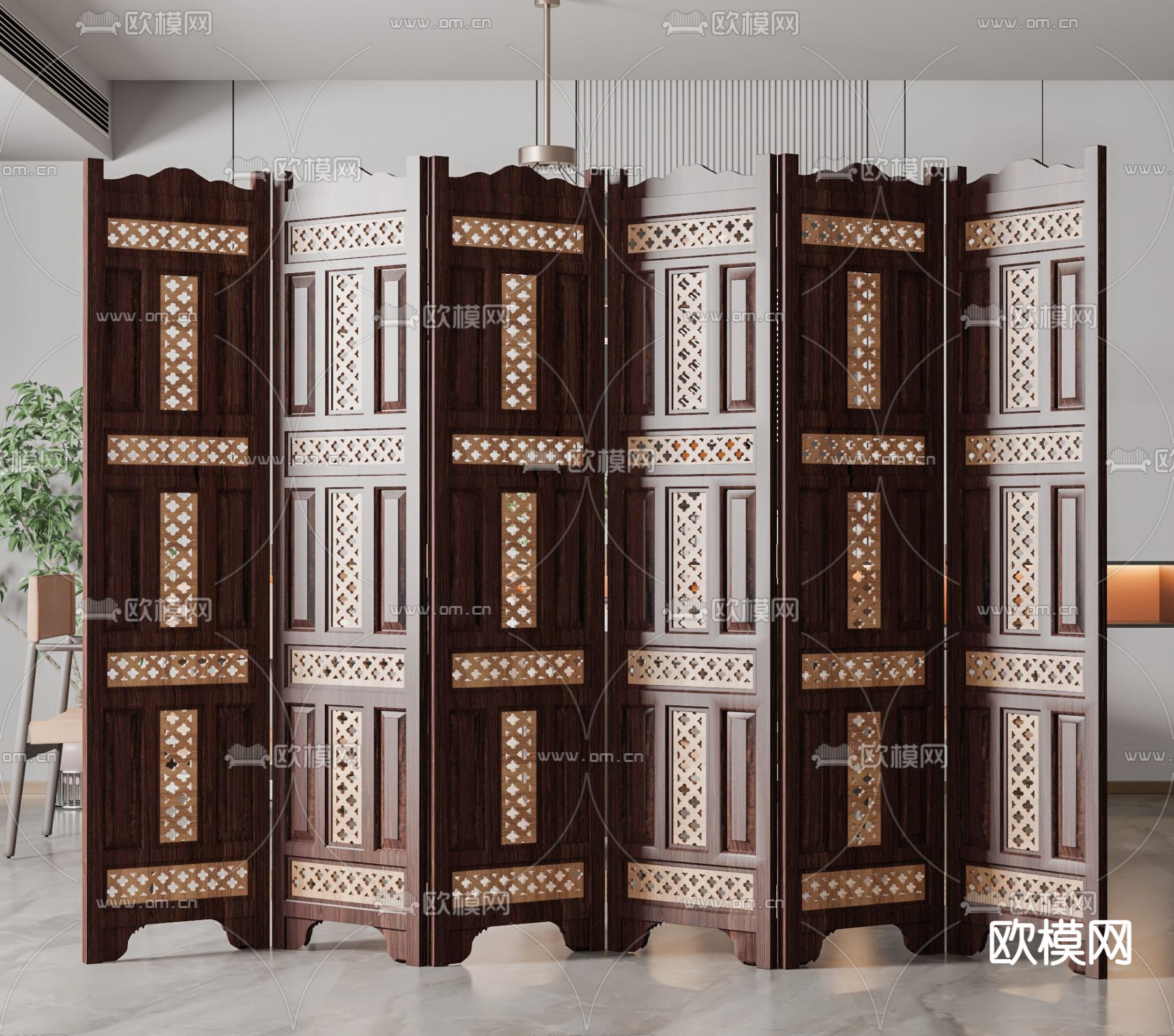 中式实木屏风隔断3d模型下载