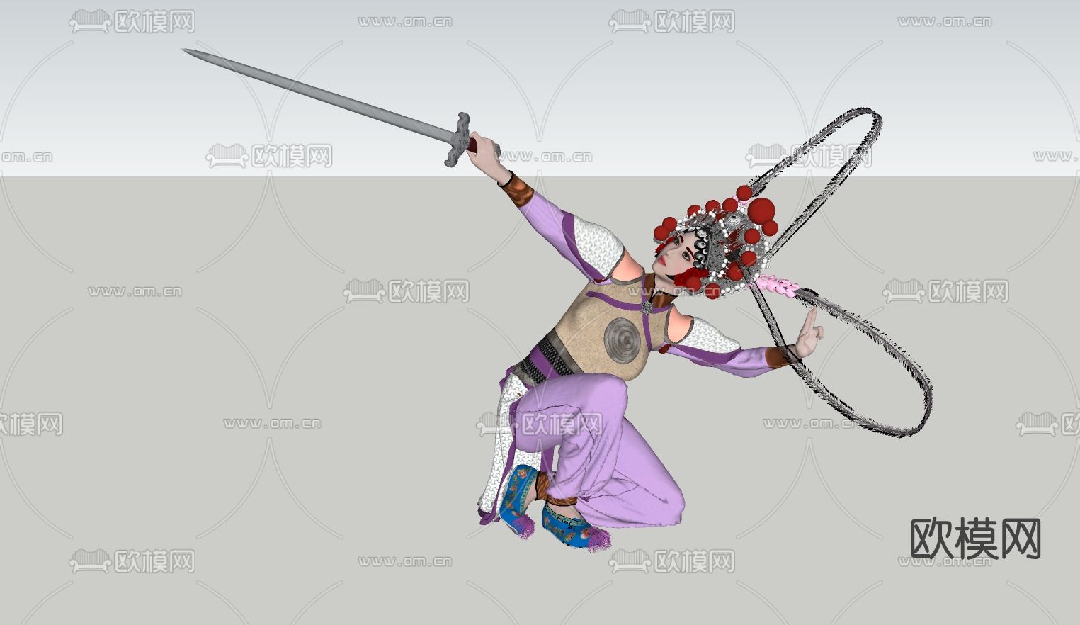 中式京剧美女su模型下载