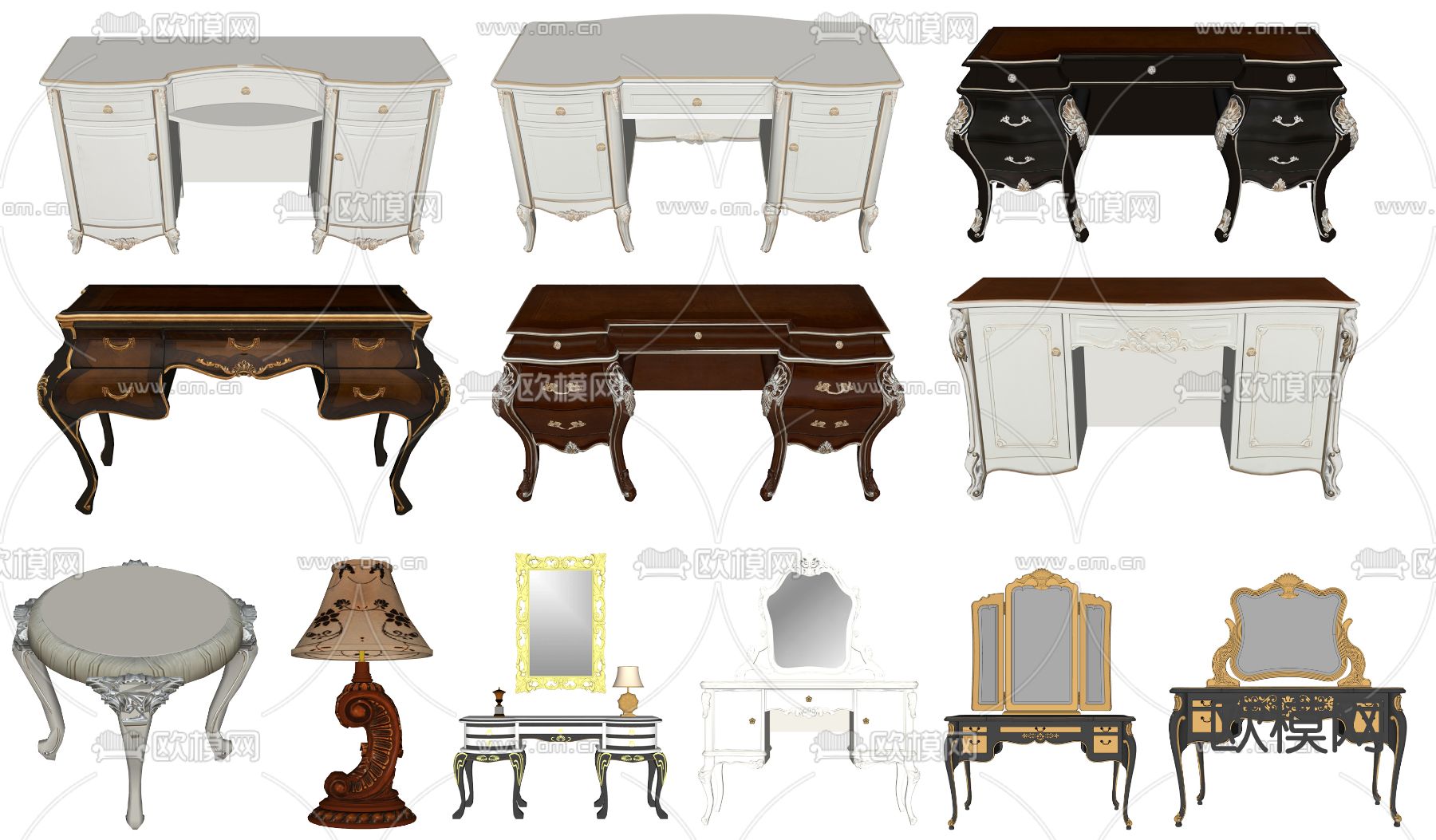 欧式古典梳妆台su模型下载