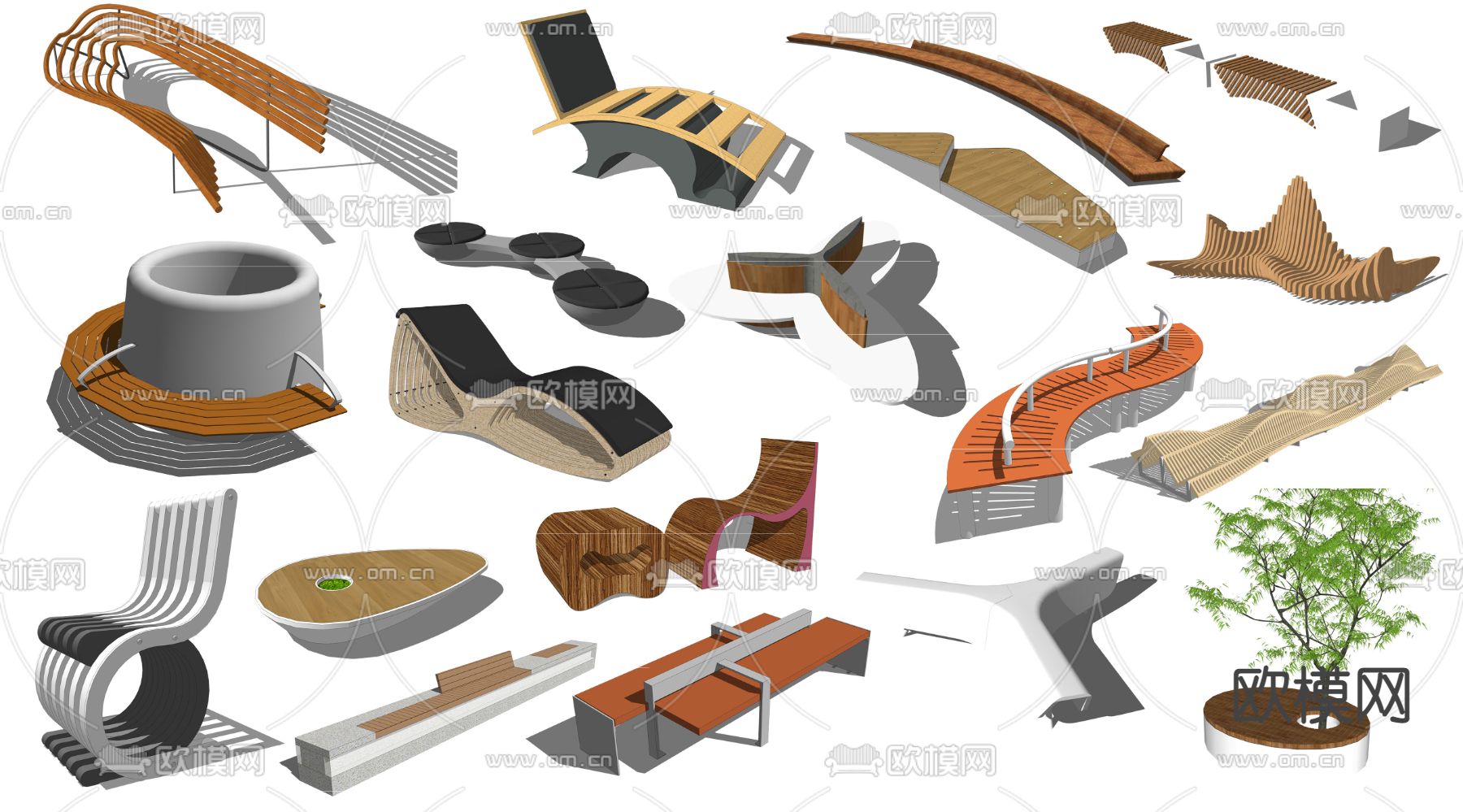 现代创意树池公用椅su模型下载