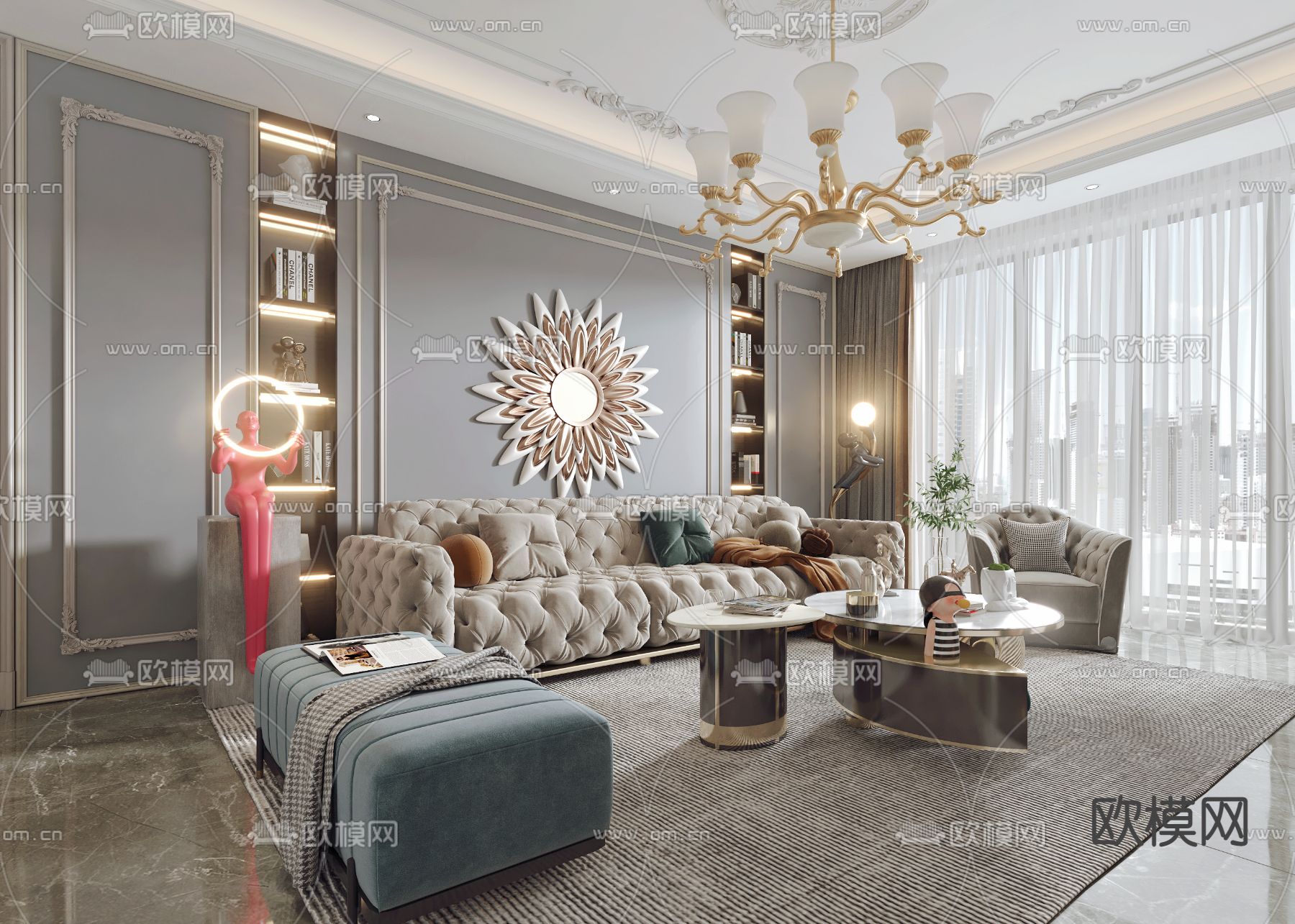 简欧轻奢客餐厅3d模型下载（渲染图2）