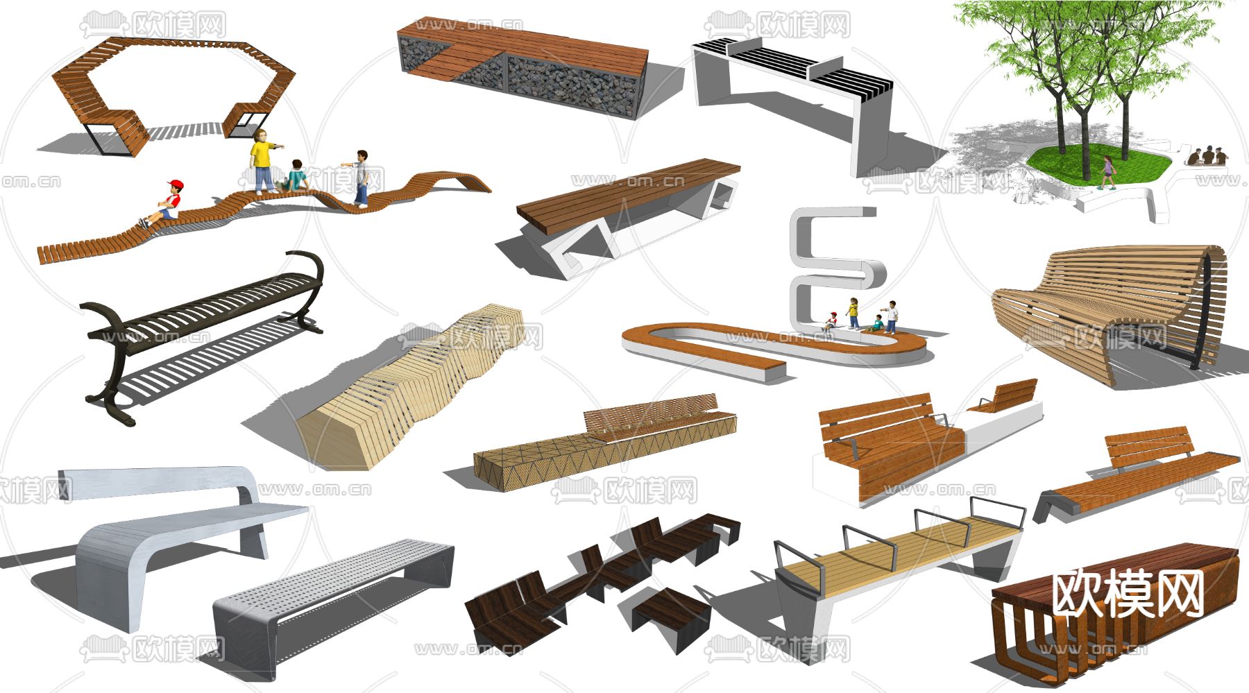 现代户外长椅户外座椅su模型下载