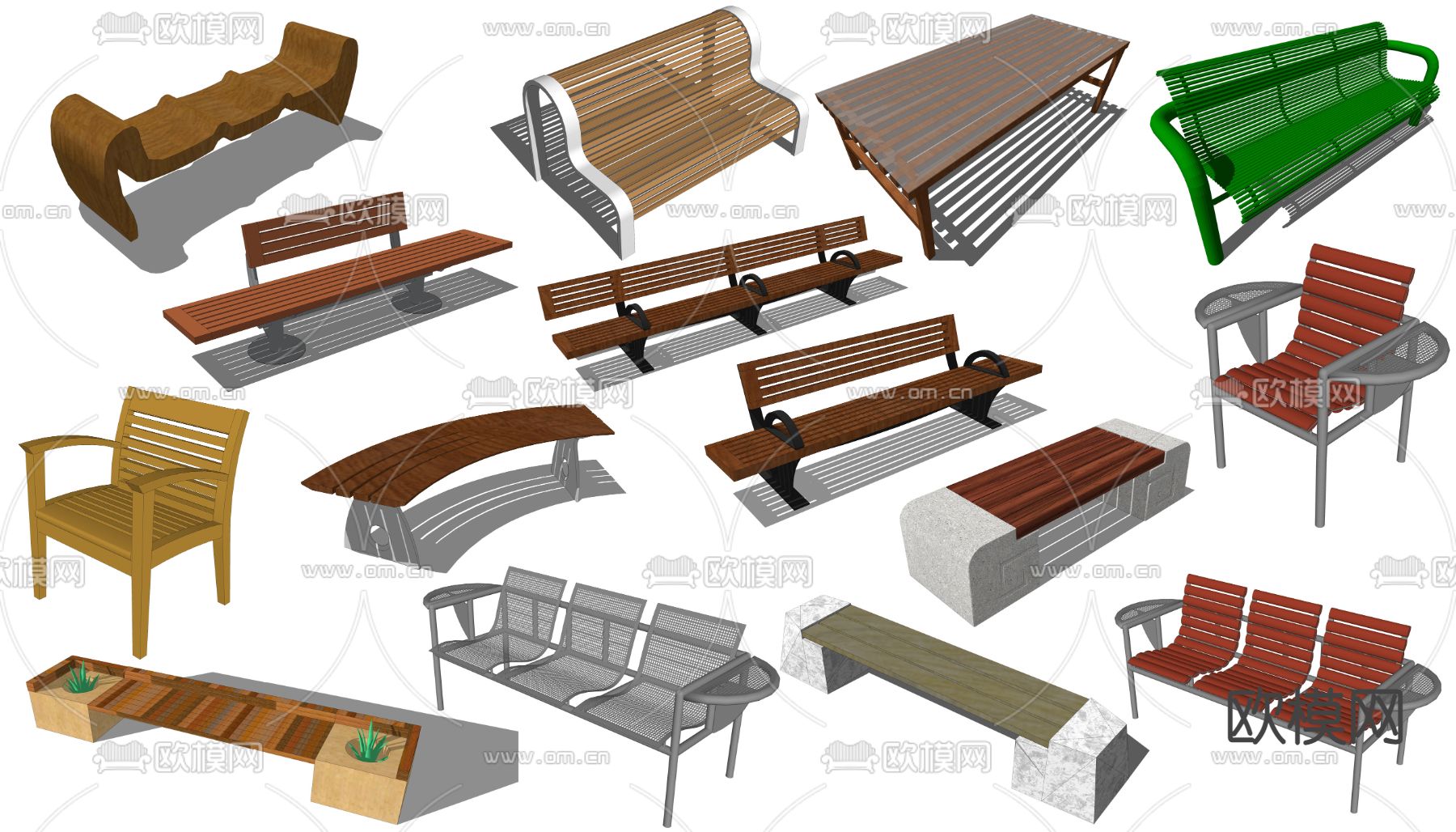 现代户外坐凳长椅户外座椅su模型下载