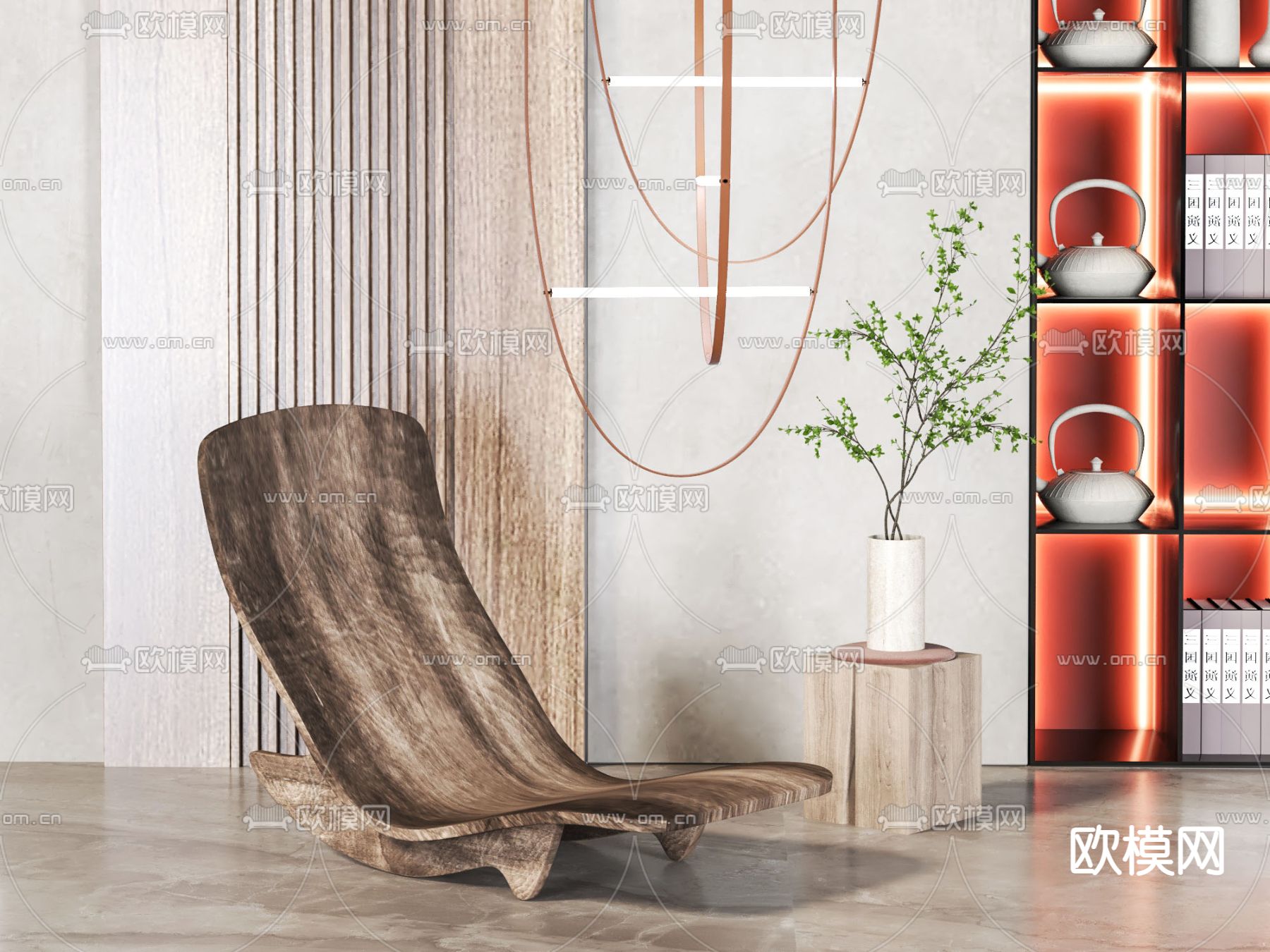 自然风实木躺椅3d模型下载