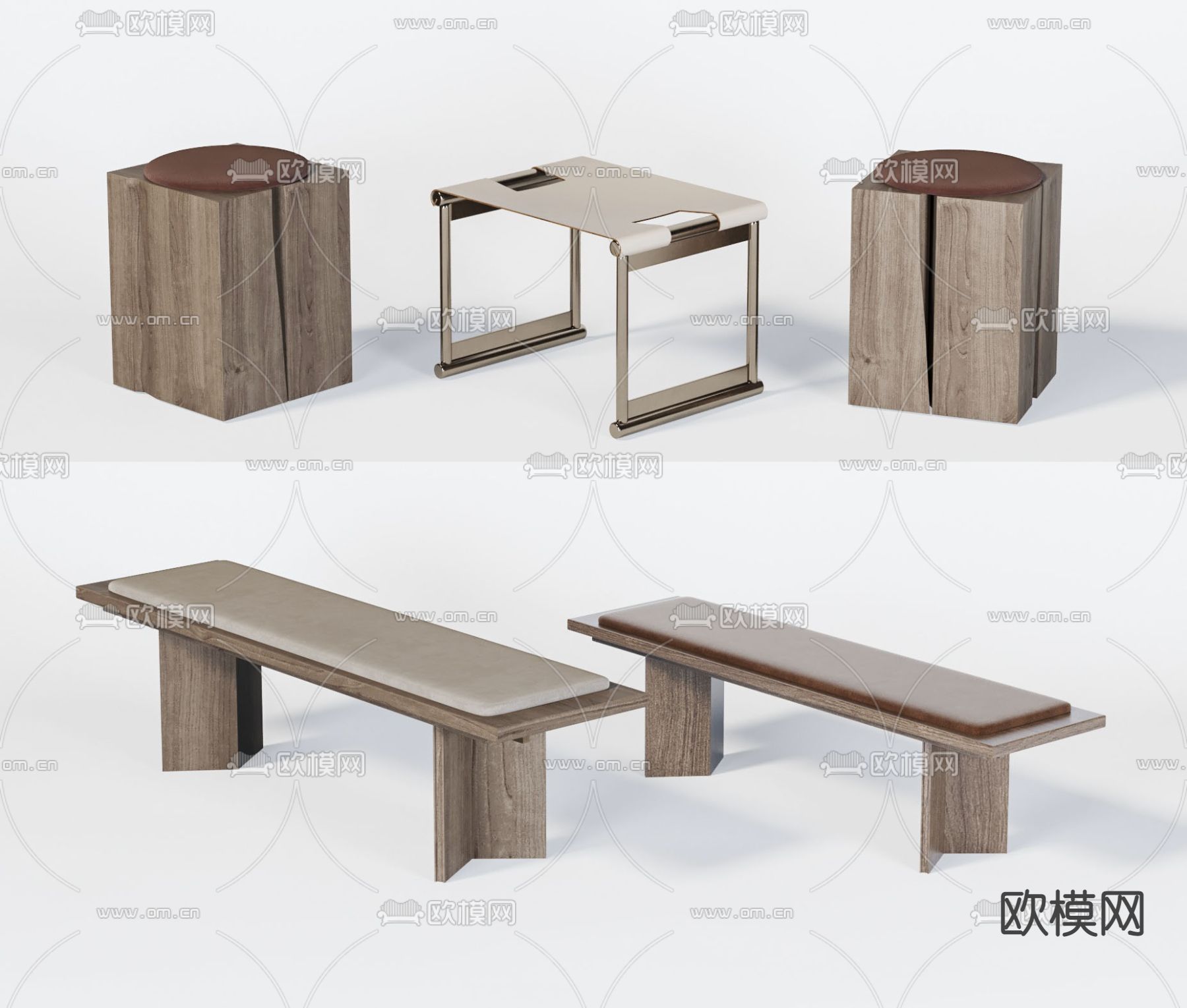 新中式长凳圆凳矮凳3d模型