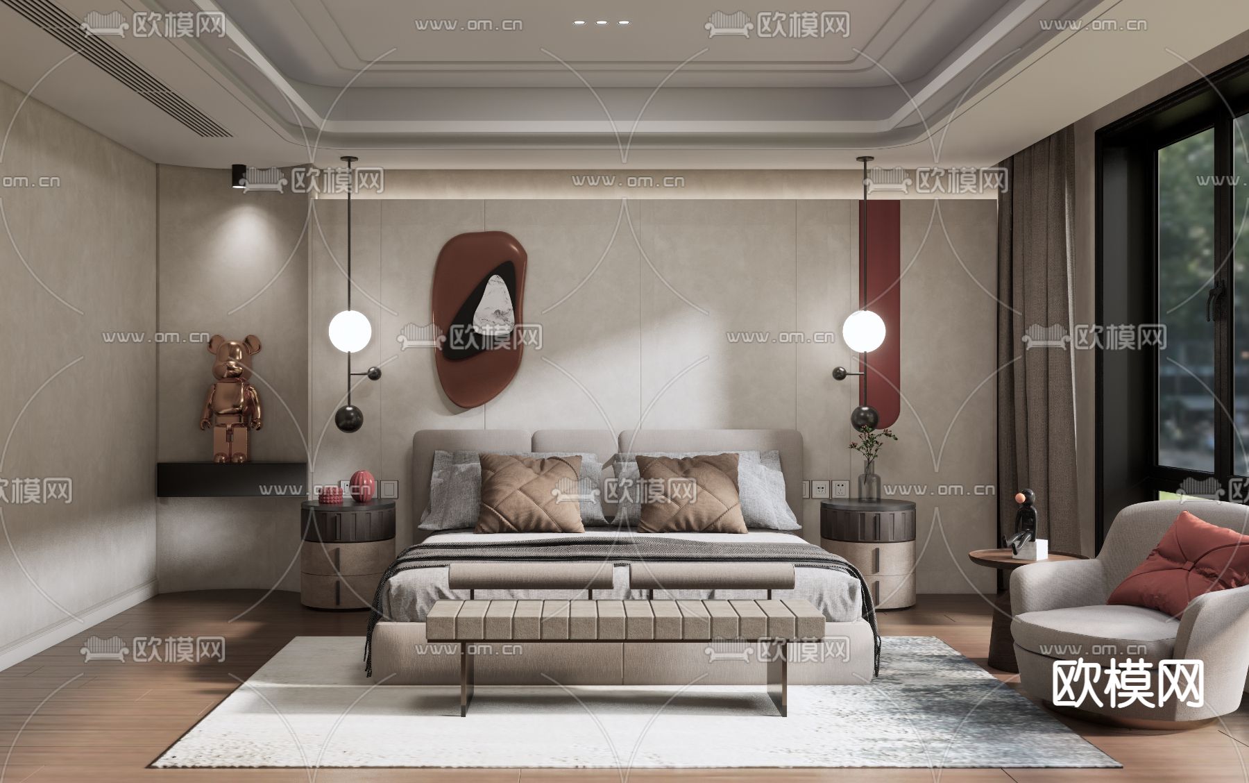 侘寂风卧室su模型下载