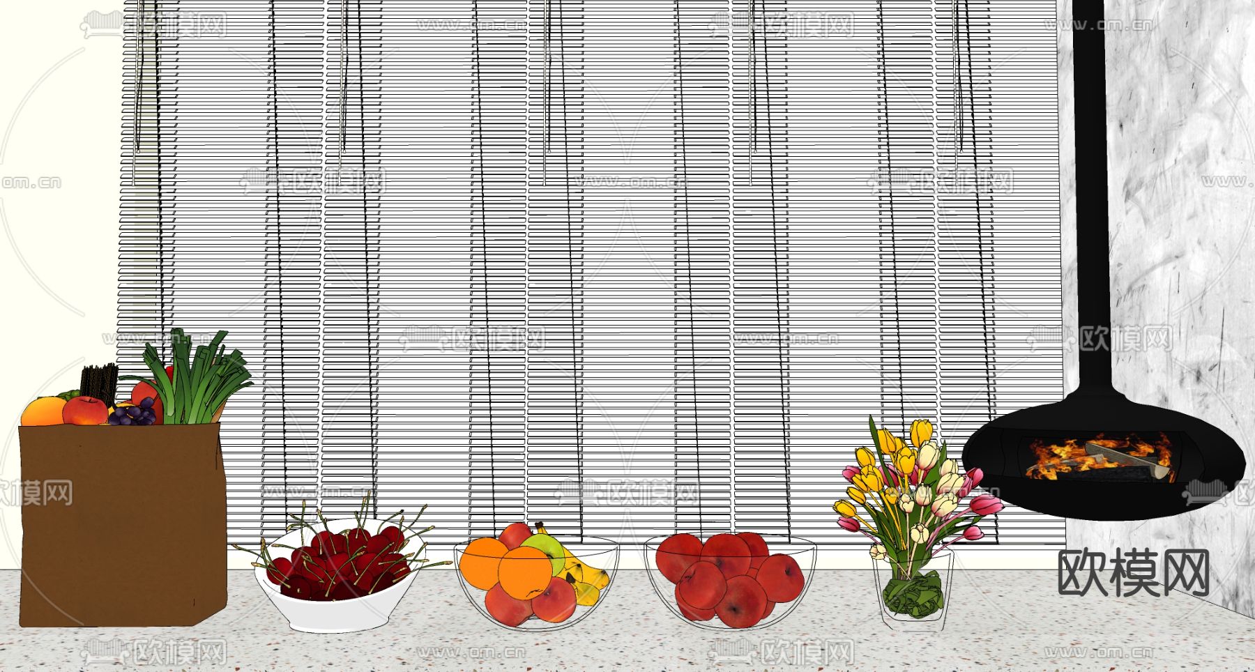 现代水果果盆su模型下载（渲染图2）