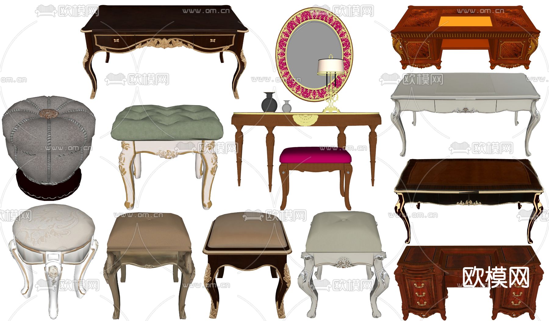 欧式古典梳妆台su模型下载