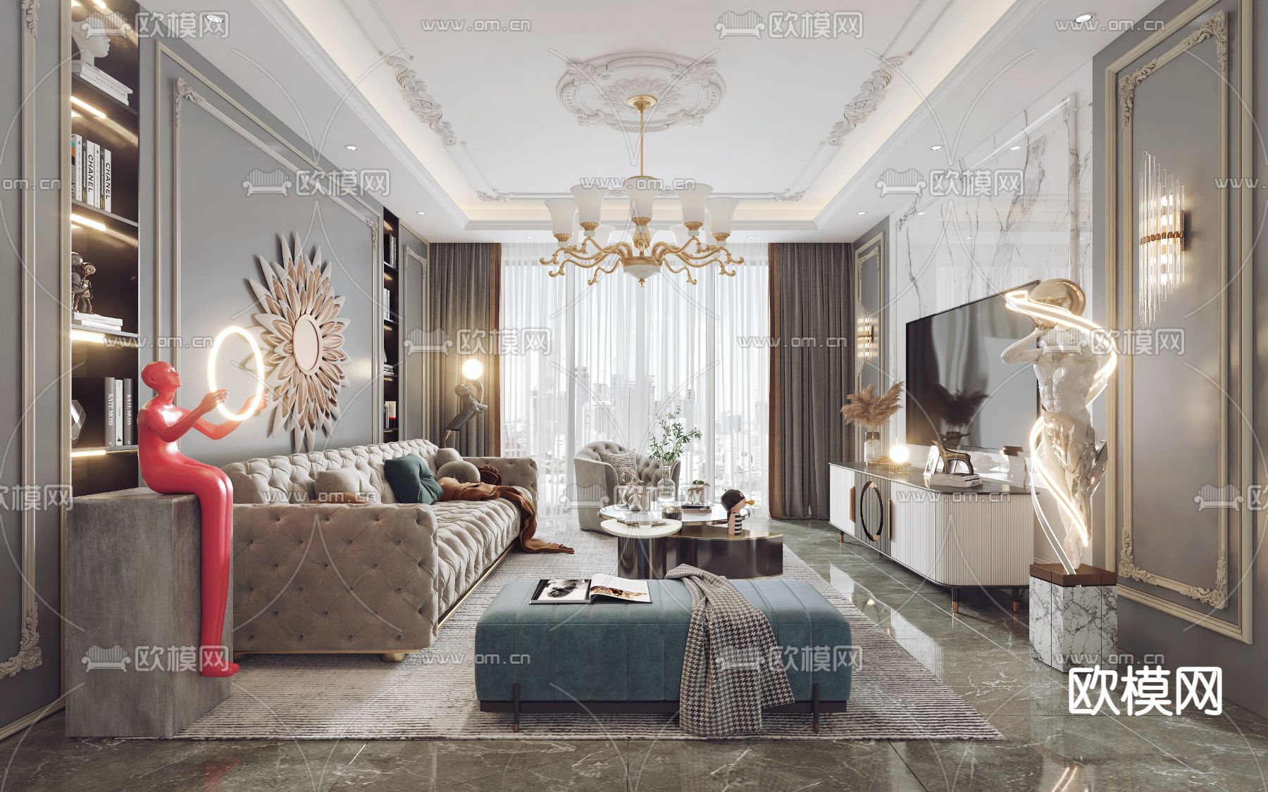 简欧轻奢客餐厅3d模型下载（渲染图3）