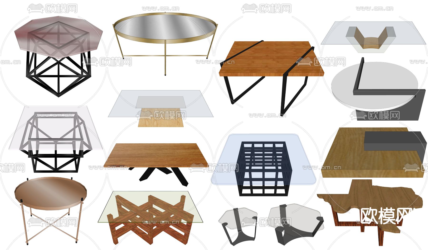 现代茶几su模型下载