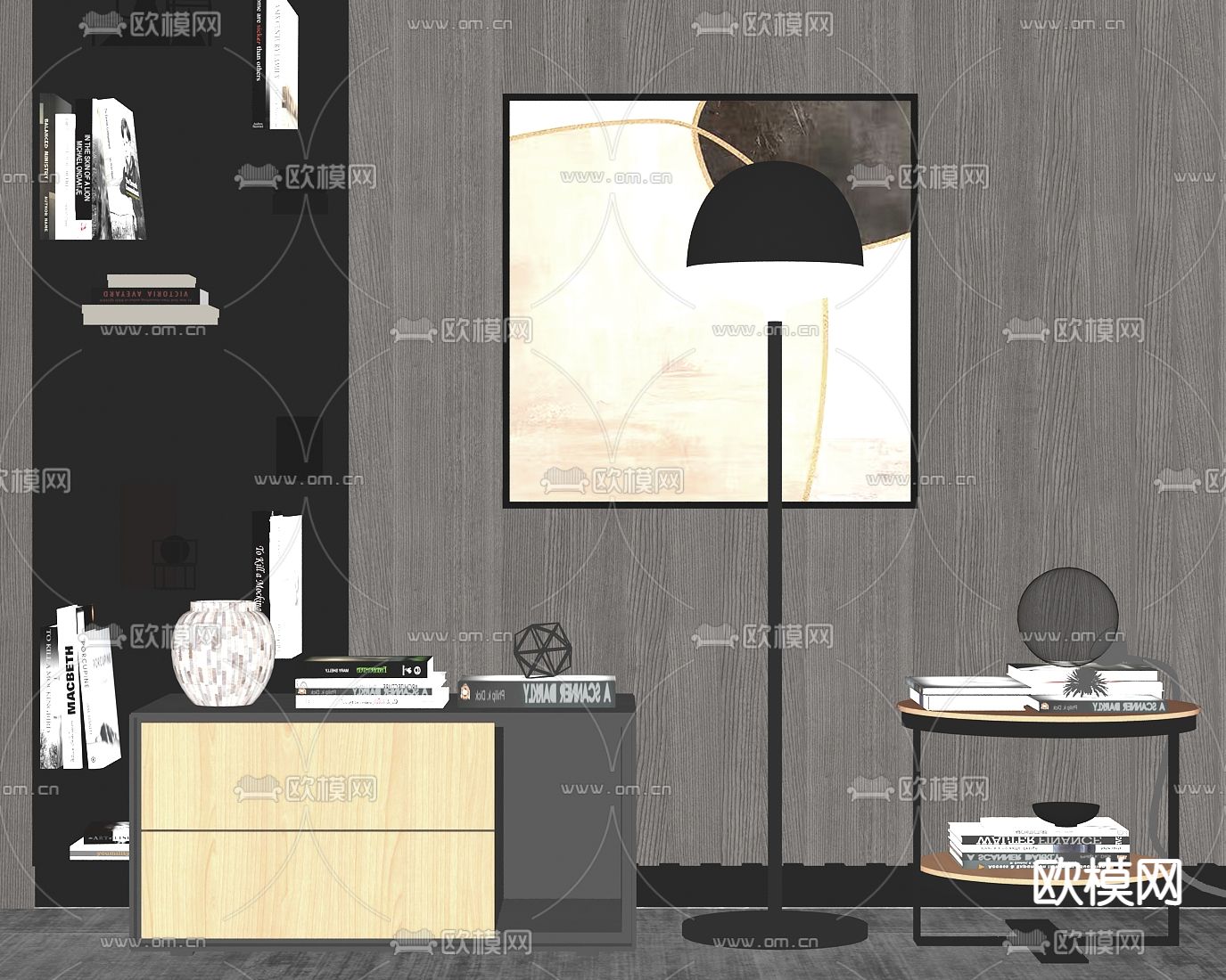 现代轻奢床头柜su模型下载（渲染图2）