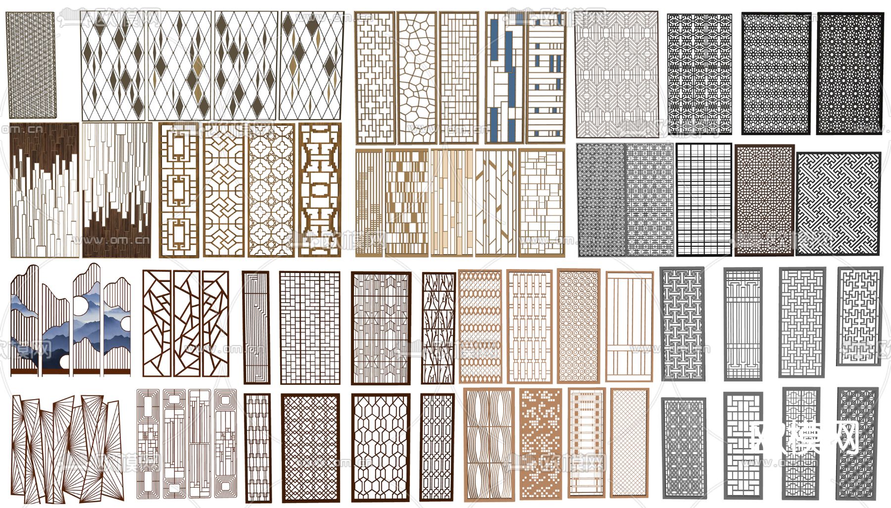 新中式屏风隔断su模型下载