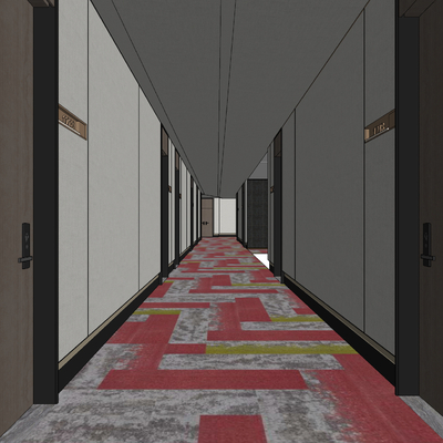  现代酒店客房走廊过道su模型 