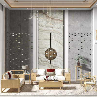  新中式别墅大堂su模型 