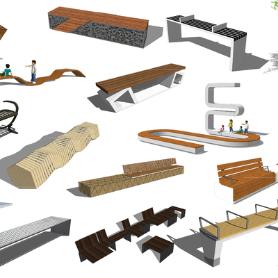  现代户外长椅户外座椅su模型 