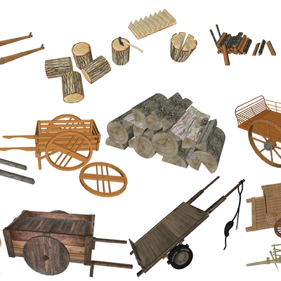  自然风农家小推车su模型 