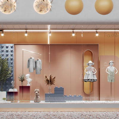  现代儿童服装店橱窗su模型 