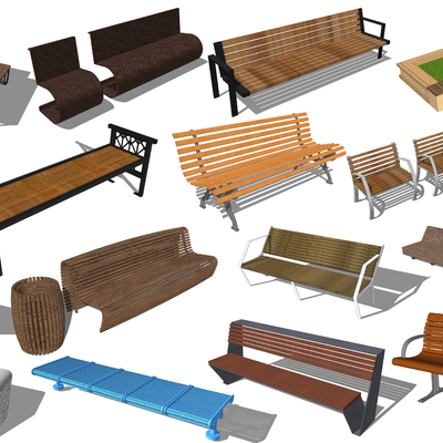  现代户外长椅户外座椅su模型 