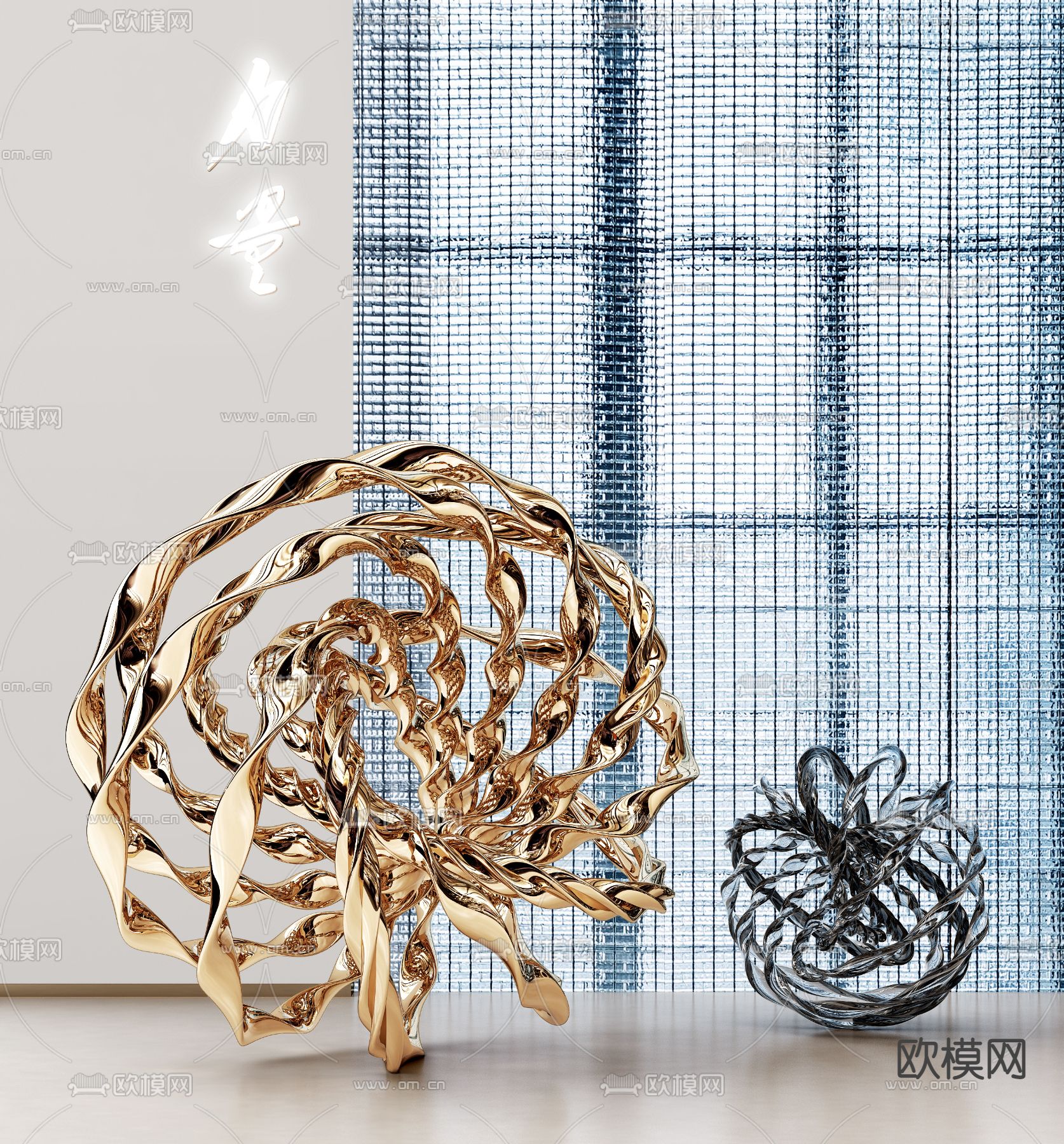 现代抽象金属雕塑3d模型