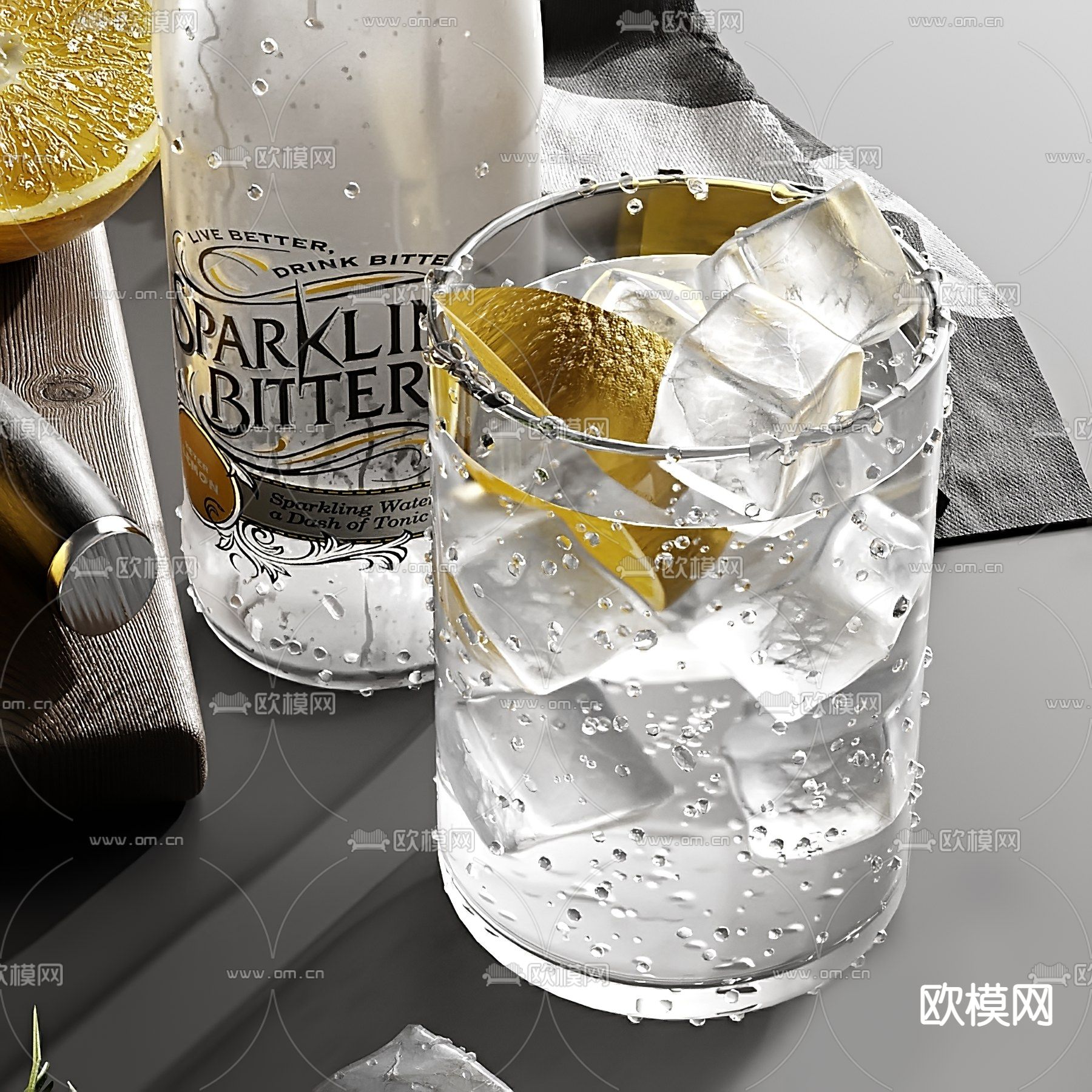 现代柠檬冰块酒水3d模型下载（渲染图3）