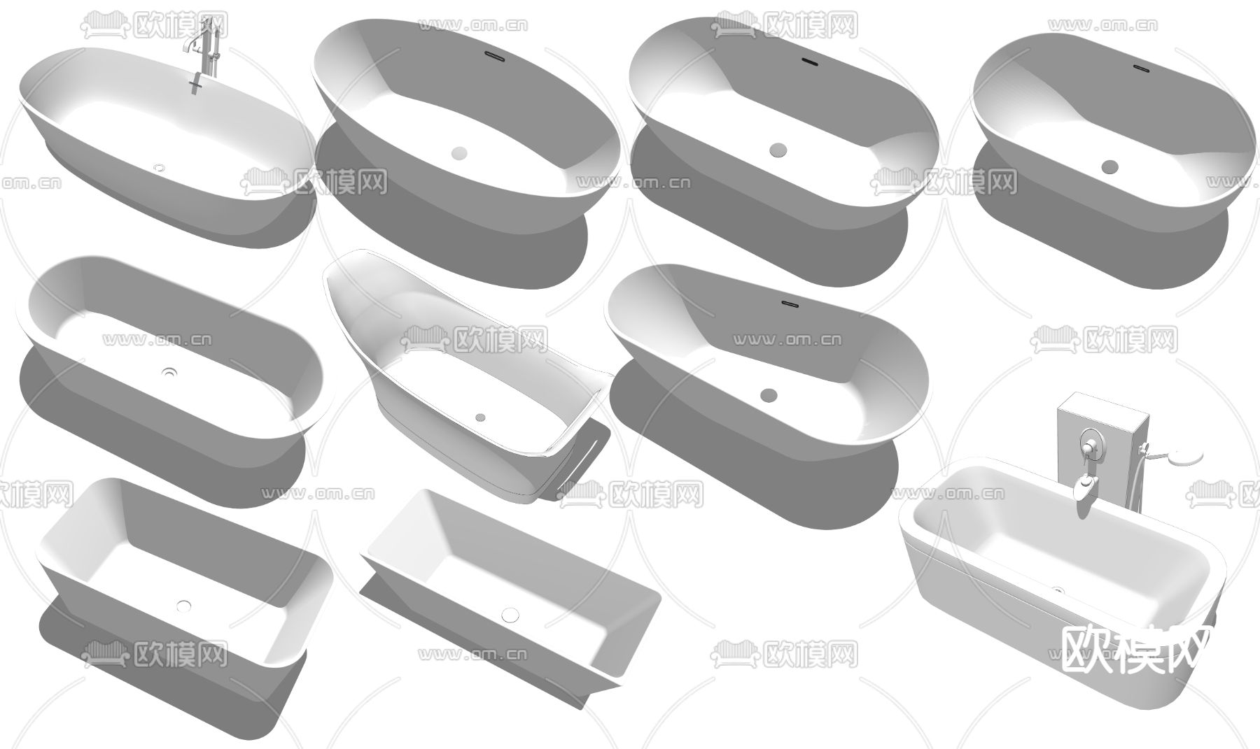 现代浴缸浴池su模型下载