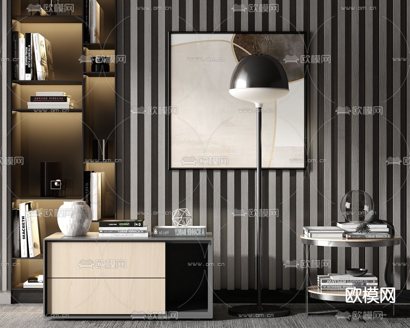 现代轻奢床头柜su模型下载（渲染图1）