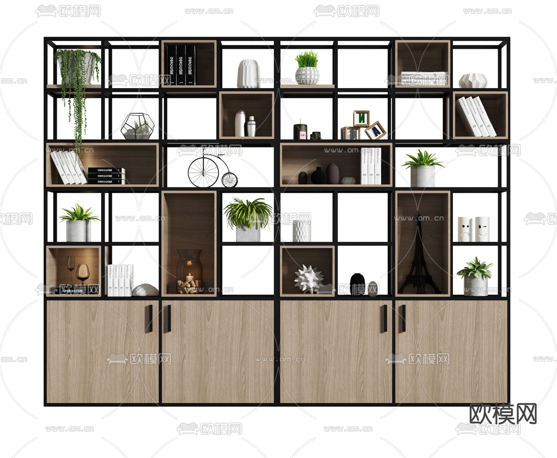 工业风置物架su模型下载（渲染图1）