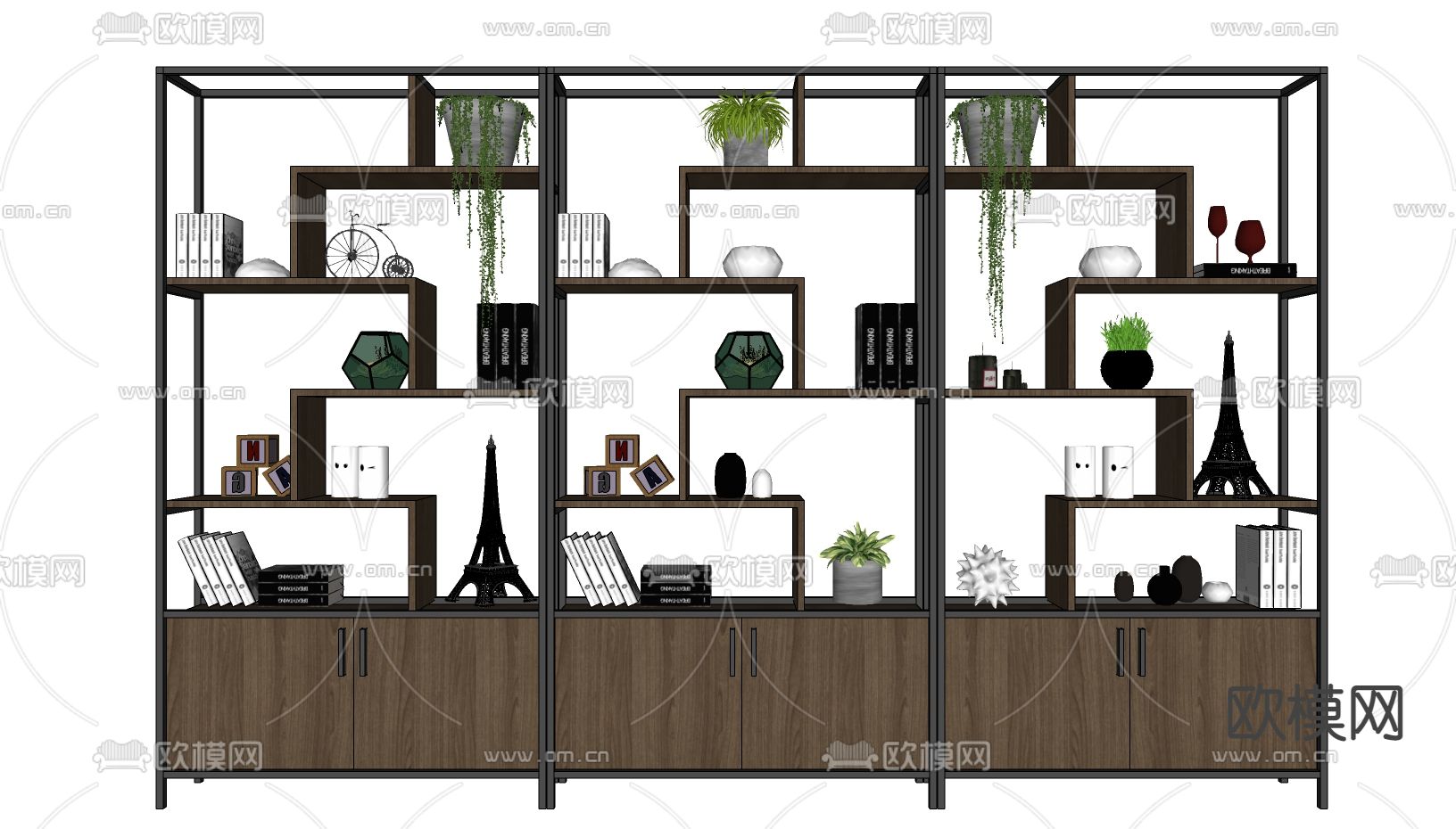 工业风置物架su模型下载（渲染图2）