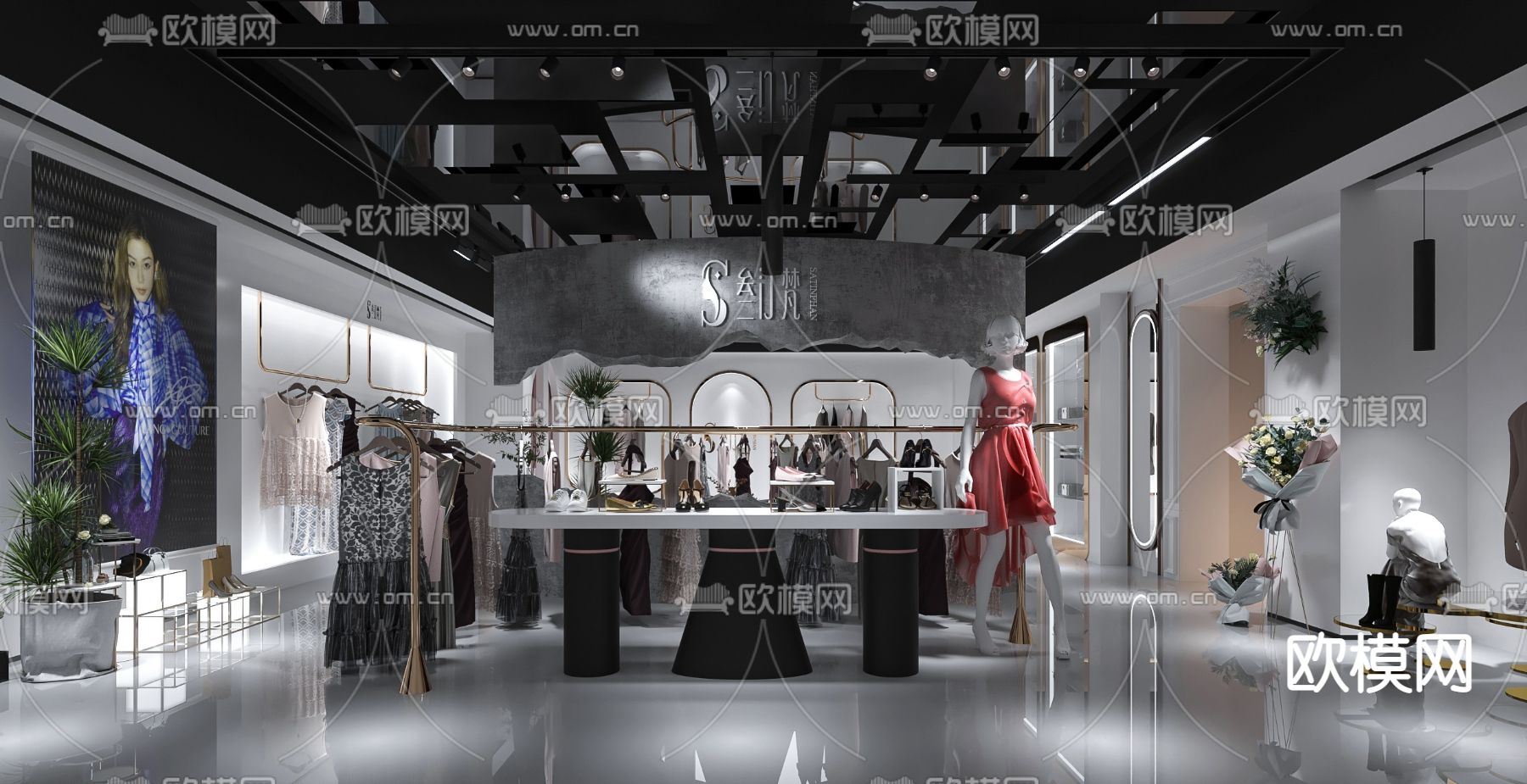 现代高级灰女装服装店3d模型