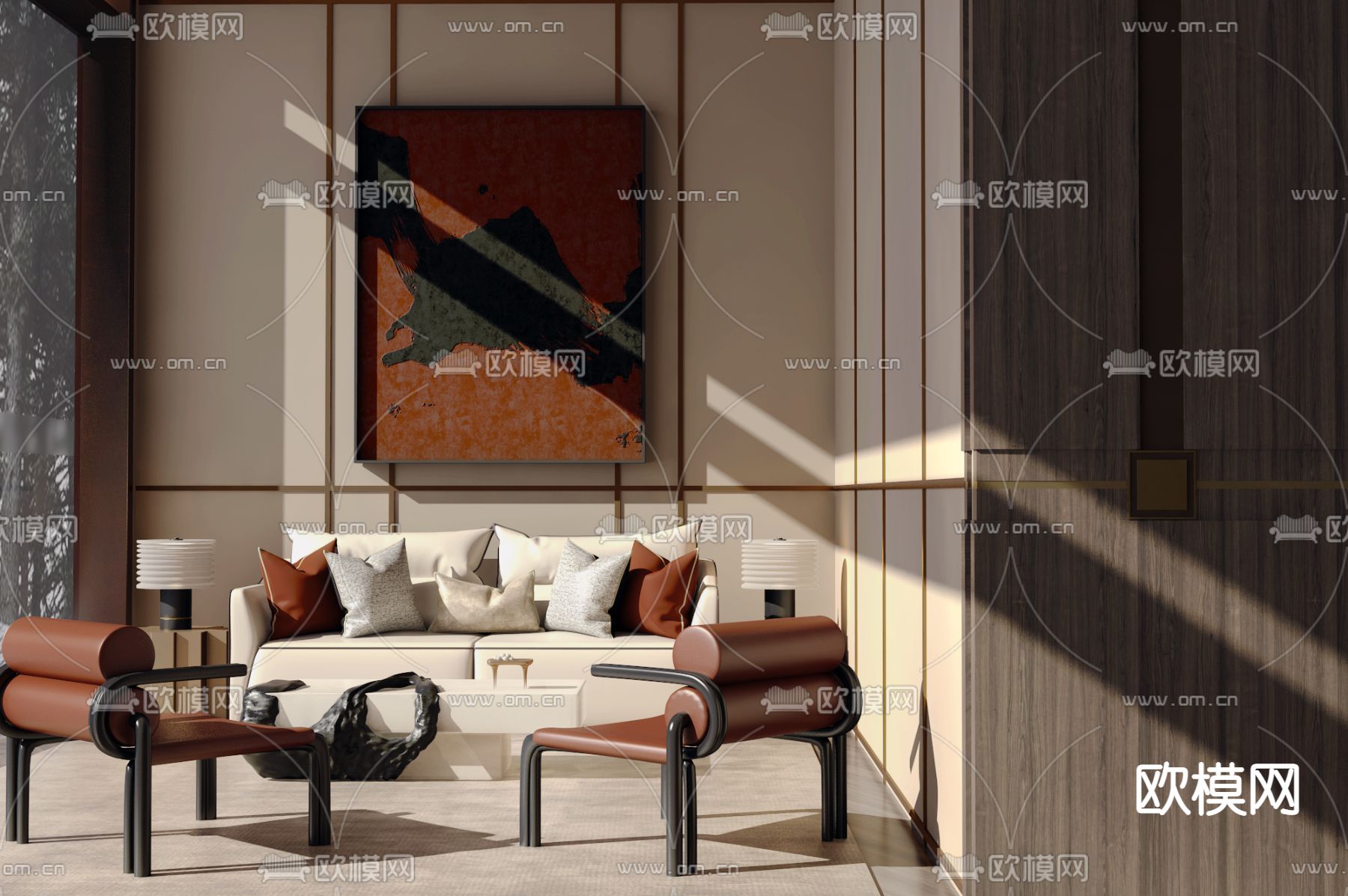 矩阵纵横 现代皮革办公沙发组合3d模型