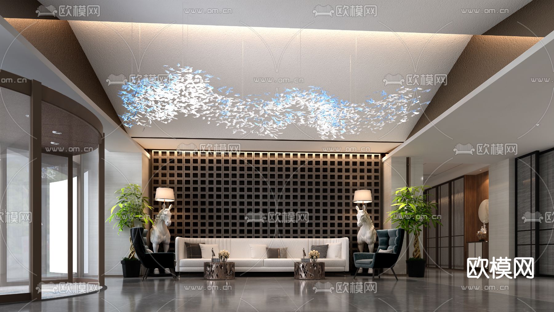 新中式酒店大堂前台3d模型