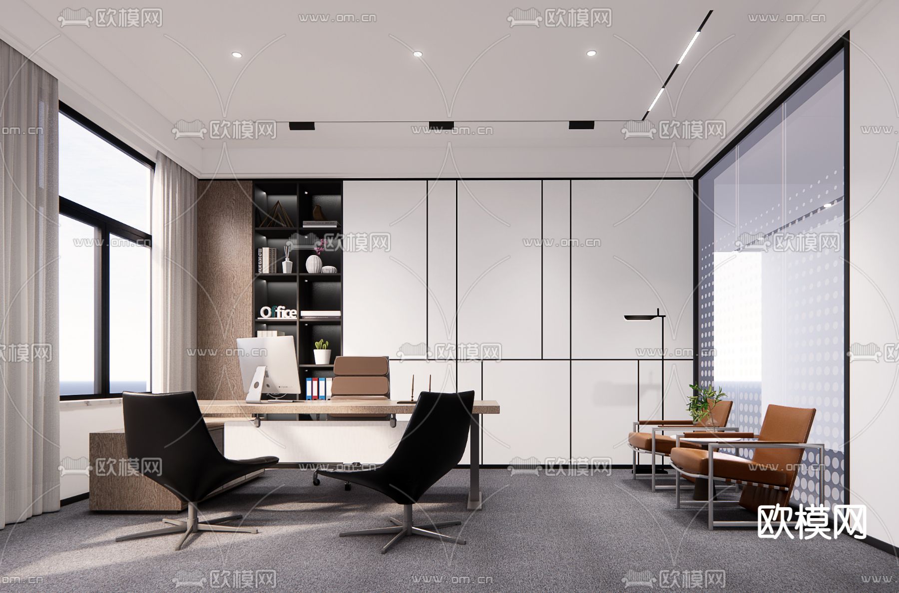 现代经理办公室su模型下载（渲染图1）