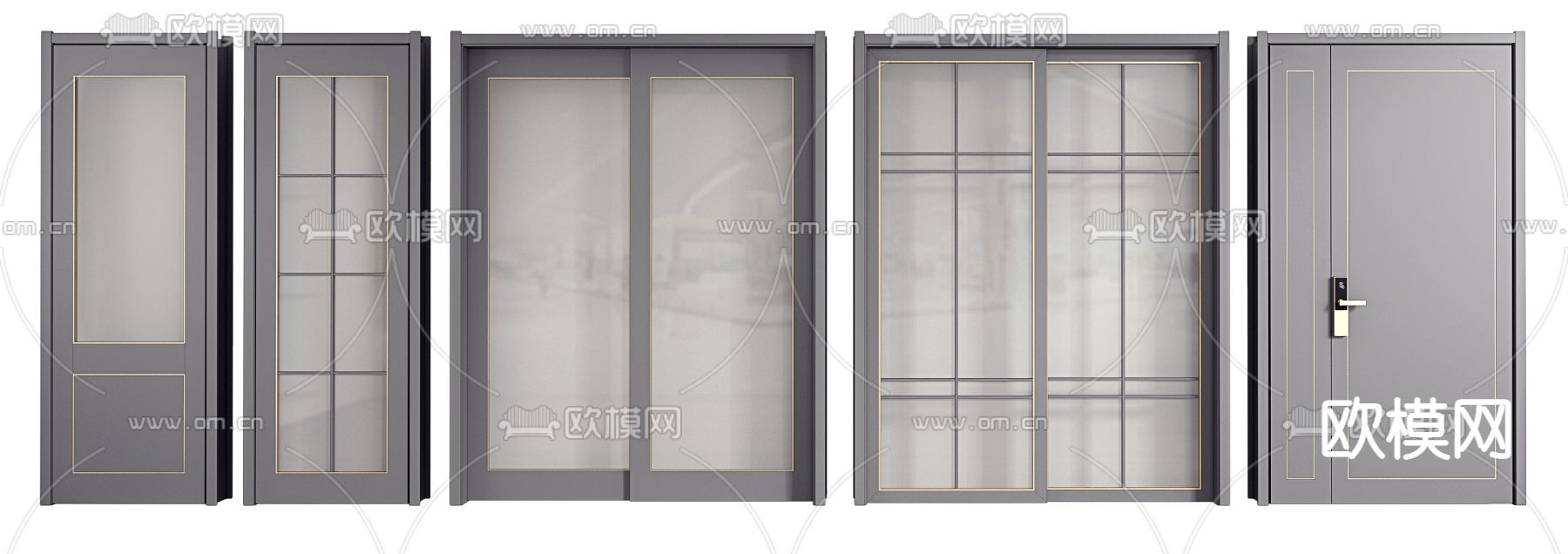 现代平开门推拉门3d模型下载（渲染图2）