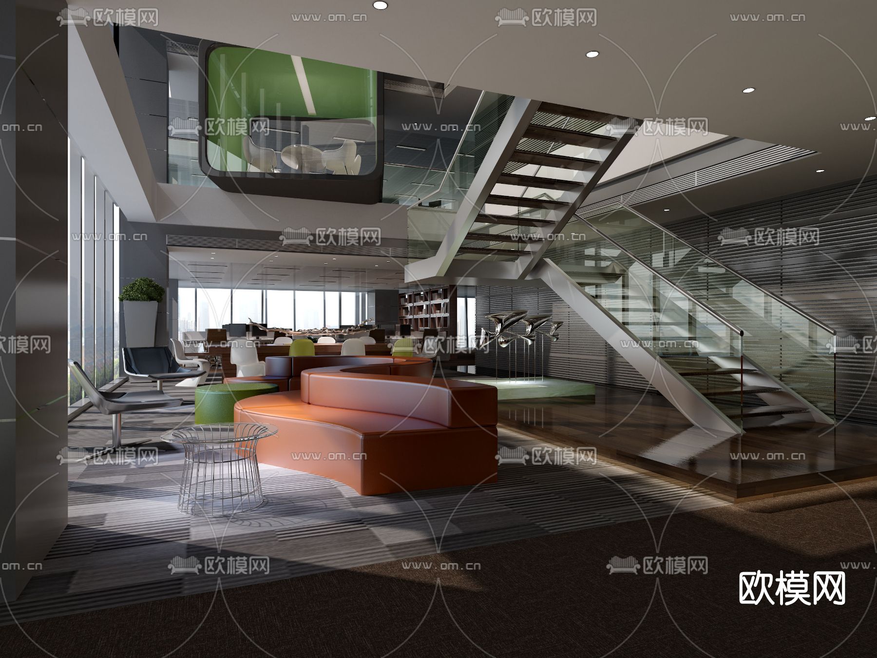 现代休息区免费3d模型下载