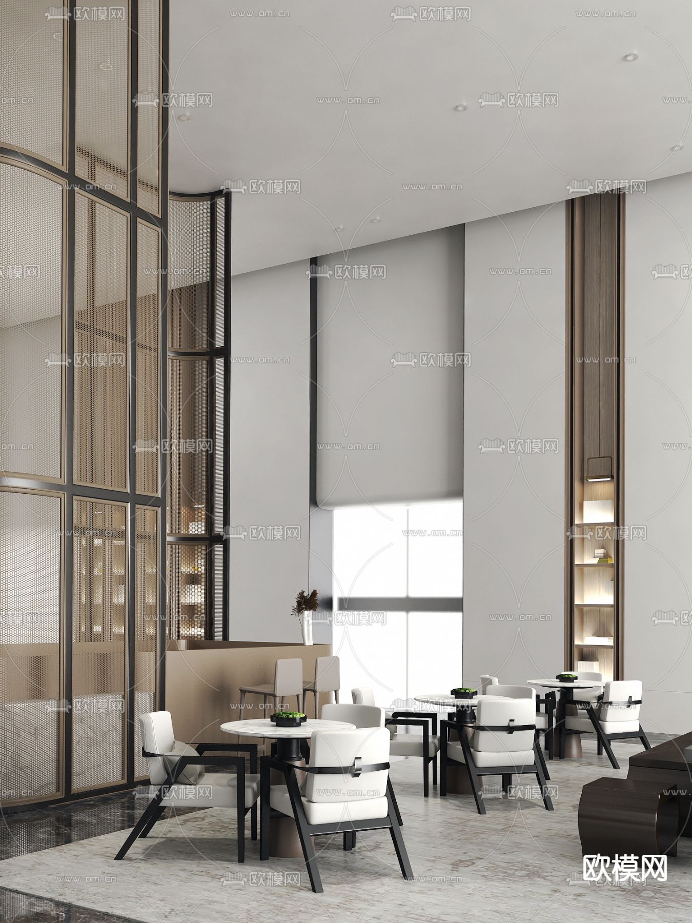 山禾金缘设计 现代售楼处洽谈区3d模型下载（渲染图1）