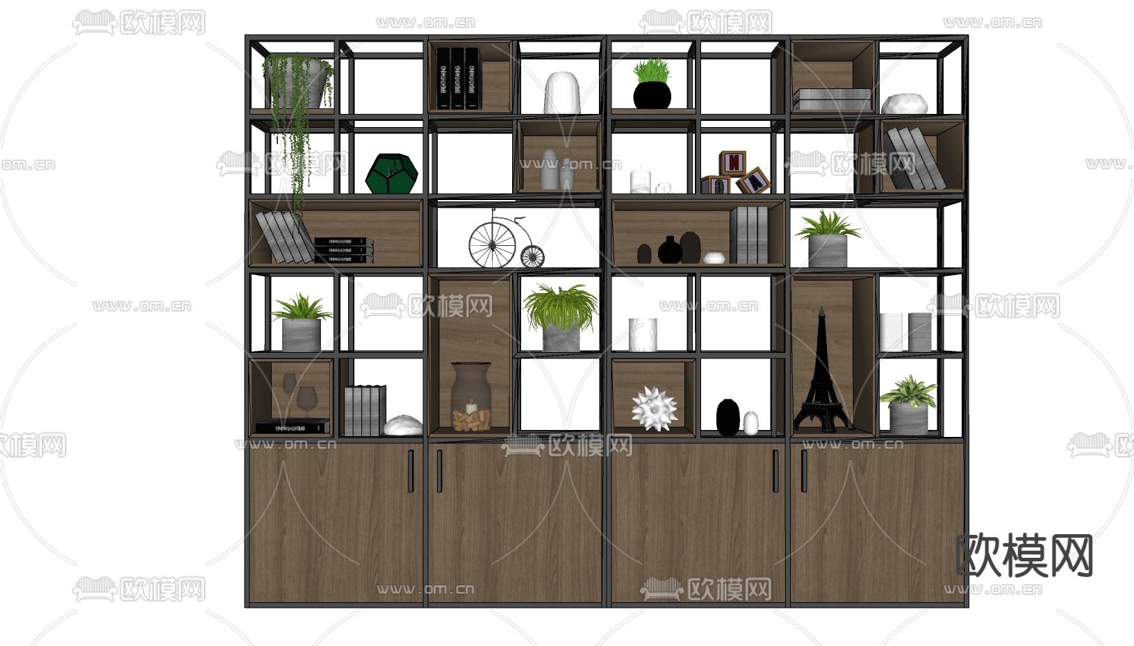 工业风置物架su模型下载（渲染图2）