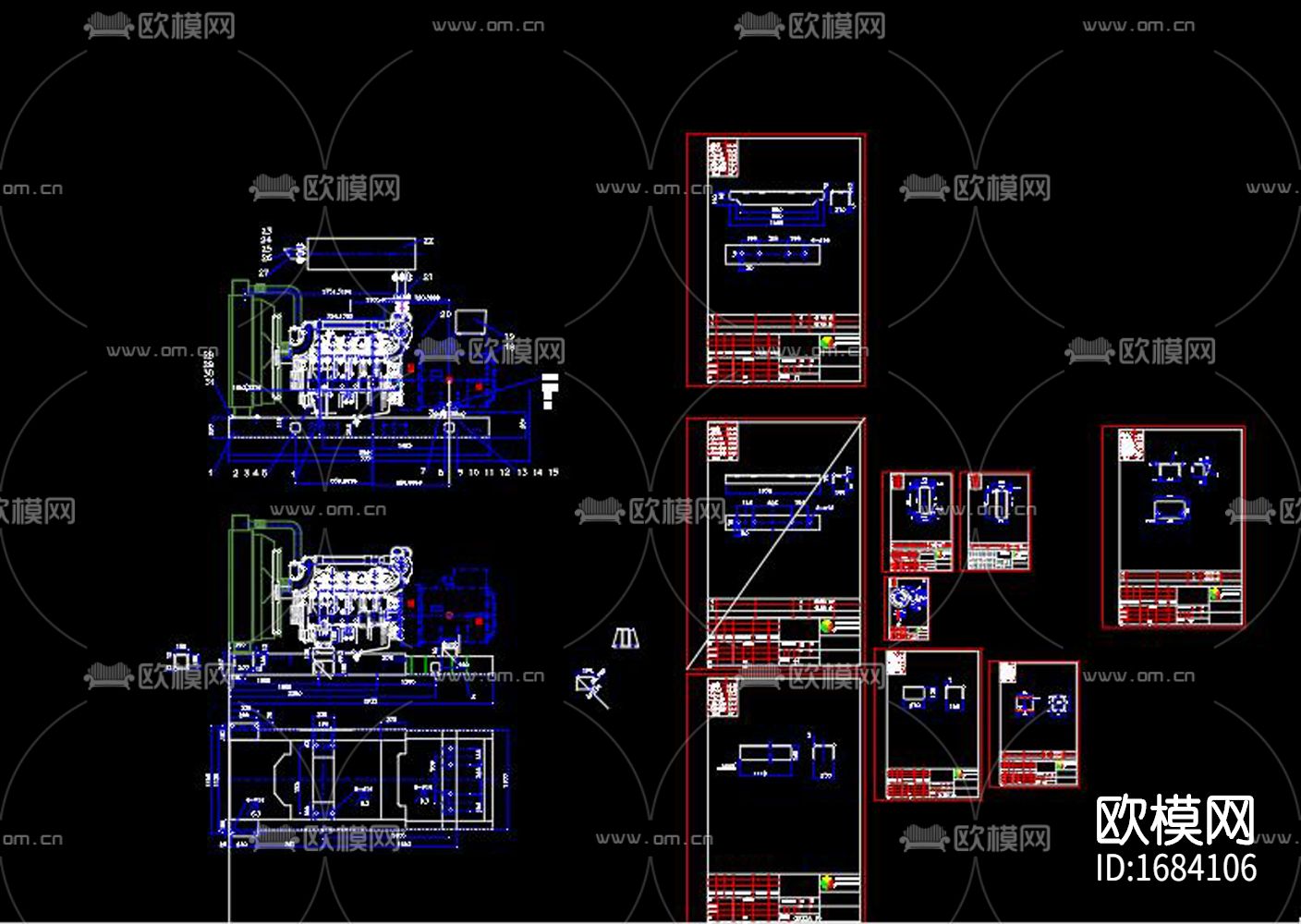 柴油发电机cad装配图下载（渲染图1）