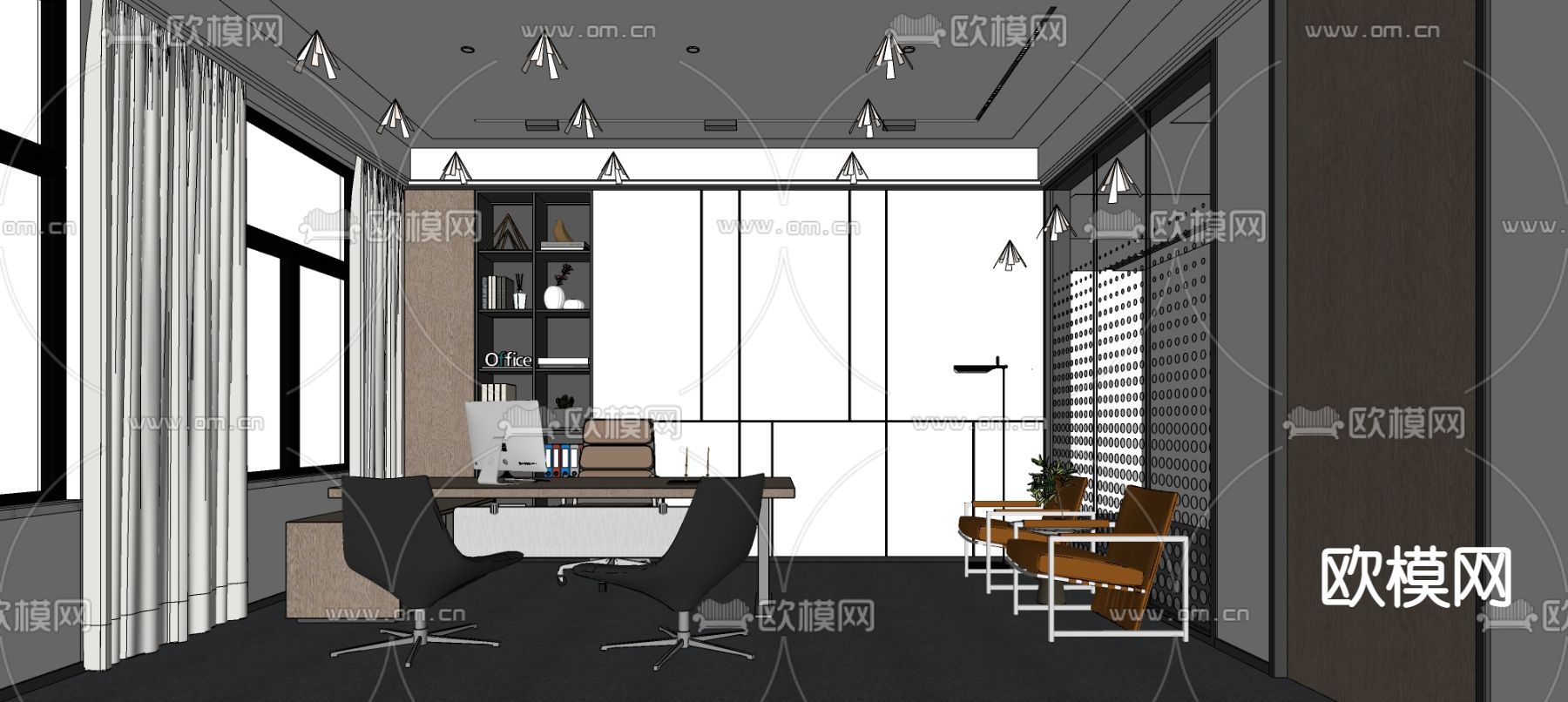 现代经理办公室su模型下载（渲染图2）