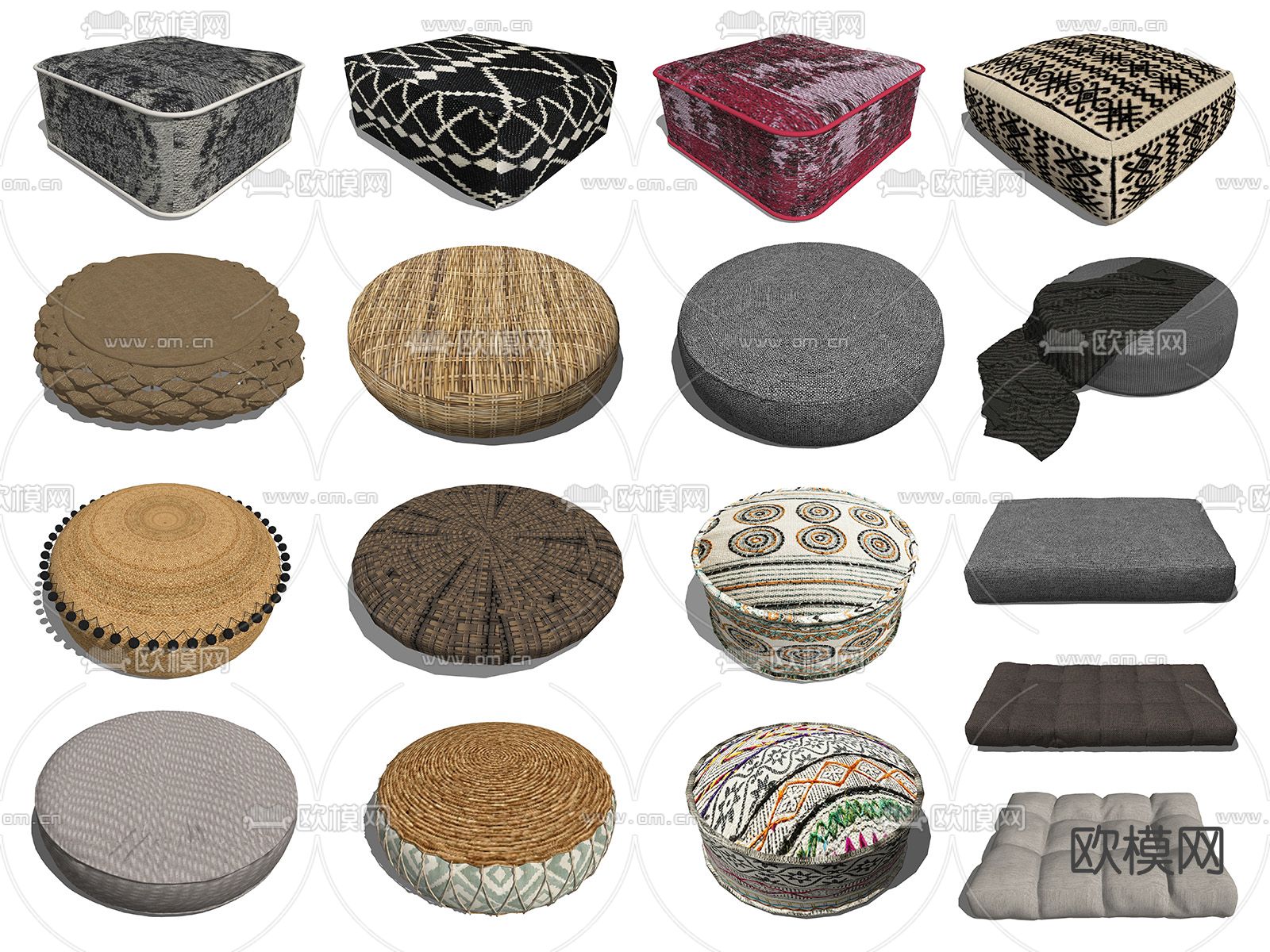 日式蒲团坐垫垫子su模型下载