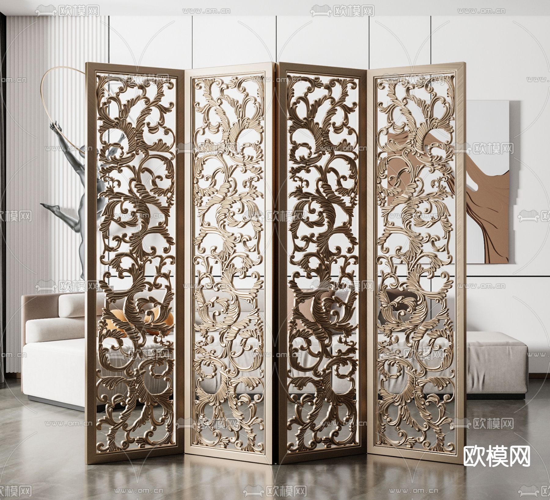 欧式雕花屏风隔断3d模型下载