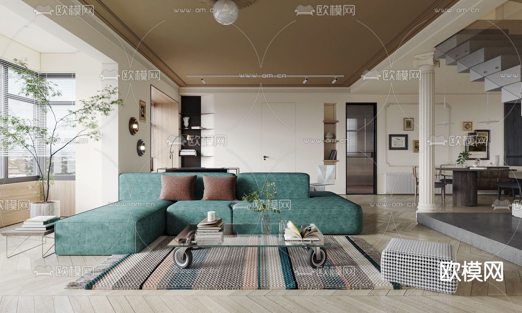 后现代混搭客餐厅3d模型