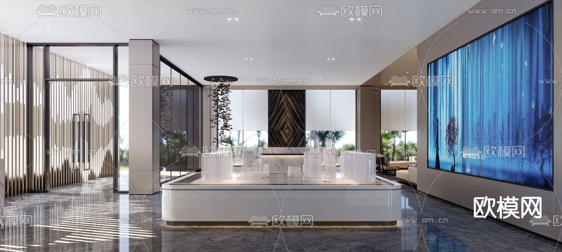 现代售楼处沙盘区3d模型下载（渲染图2）