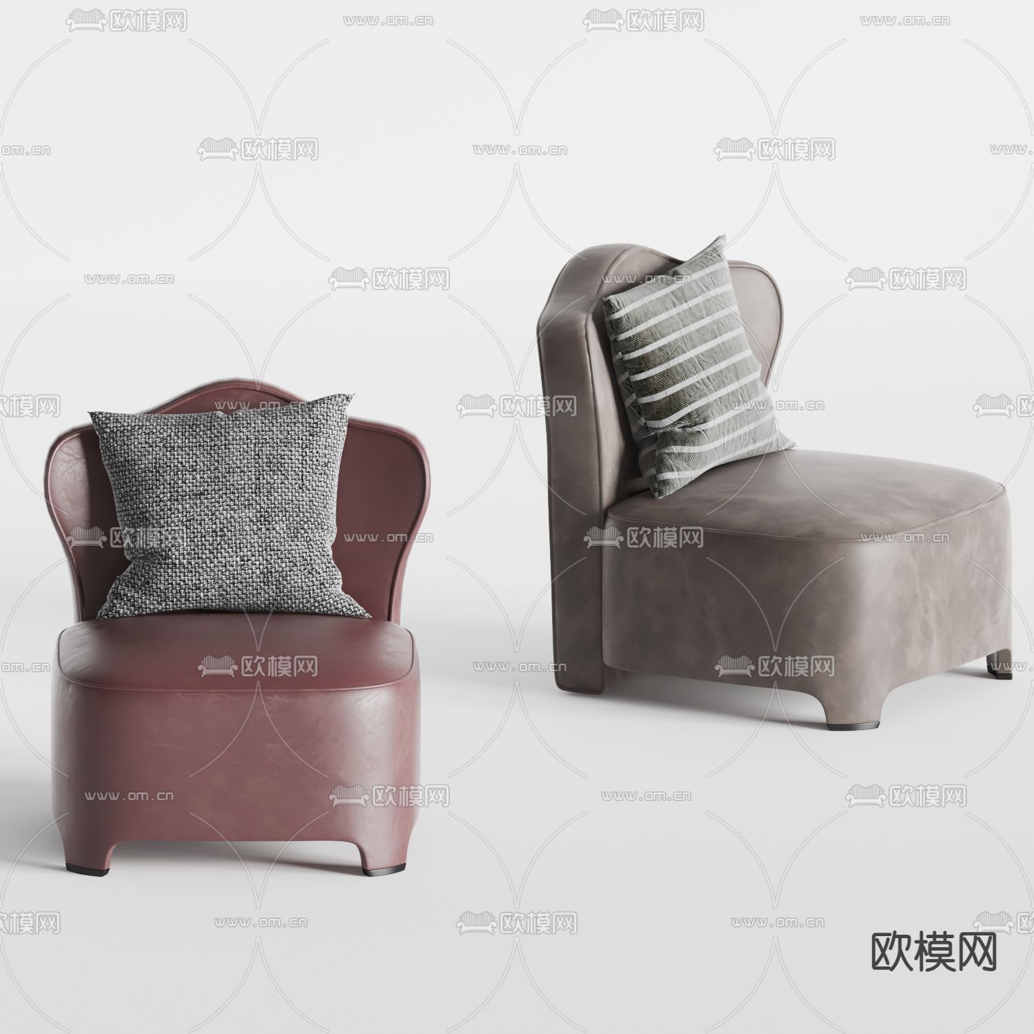 现代皮革单人沙发3d模型下载