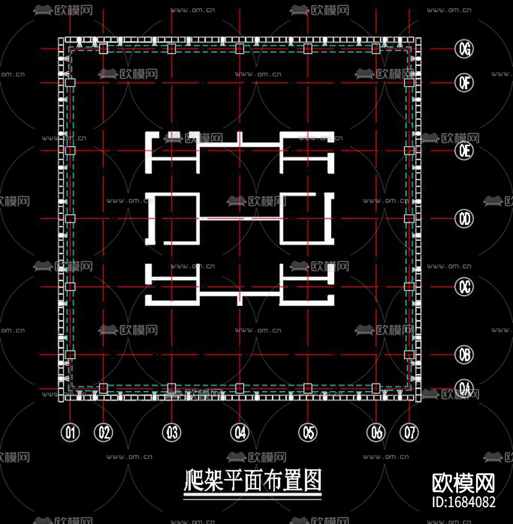 高层办公楼塔楼电动自生爬架cad施工图下载（渲染图2）