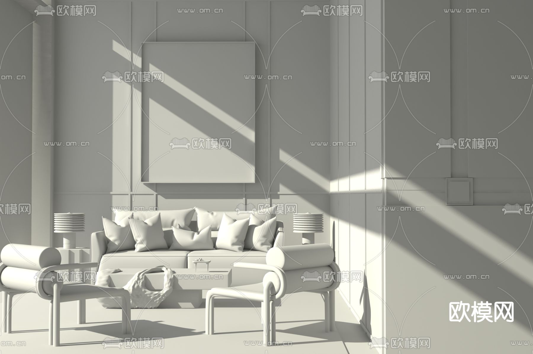 矩阵纵横 现代皮革办公沙发组合3d模型