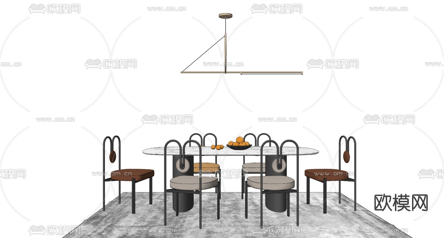 现代轻奢餐桌椅su模型下载（渲染图2）